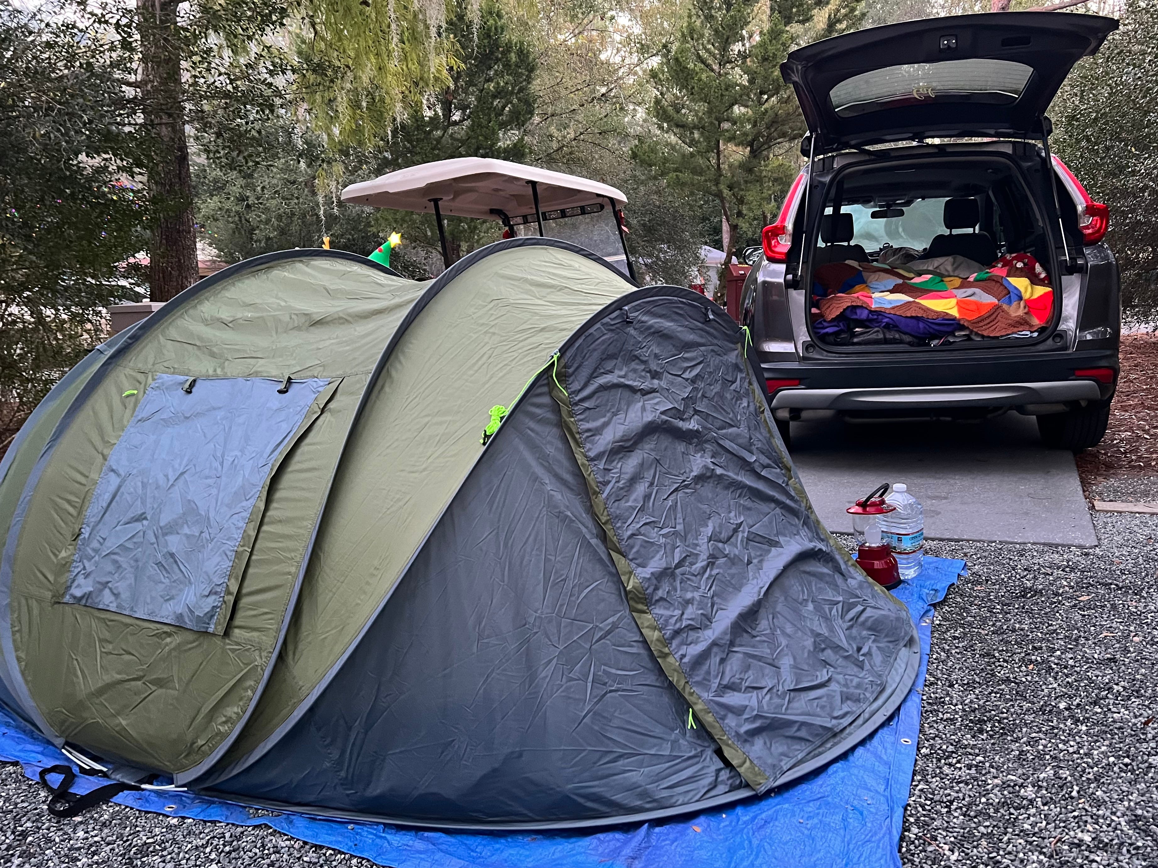Our tent wasn't big enough for our whole family, so my husband car camped instead.