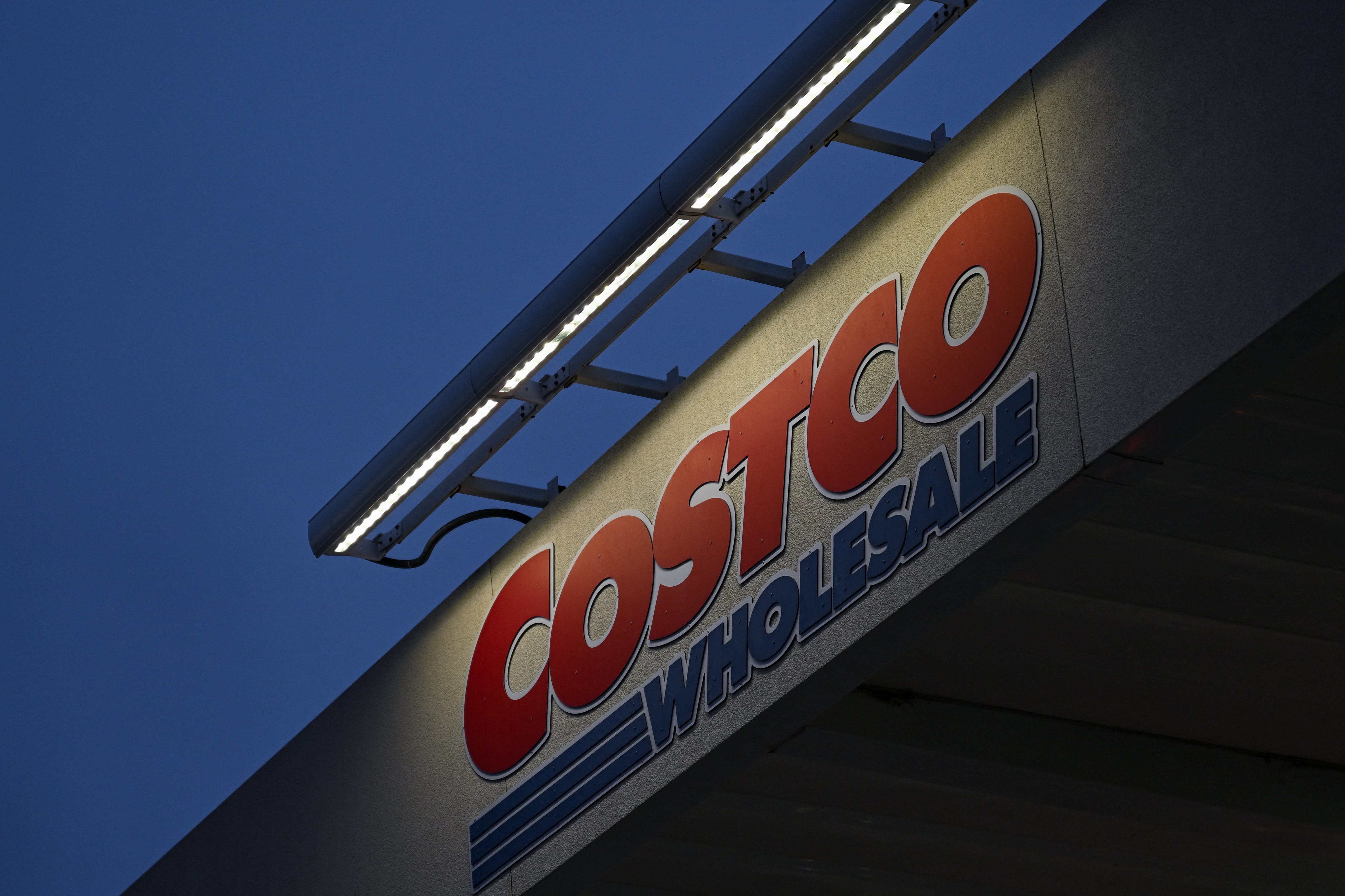 The Costco Wholesale Corp. logo is displayed above a gas station in Hawthorne, California, on June 12, 2024.