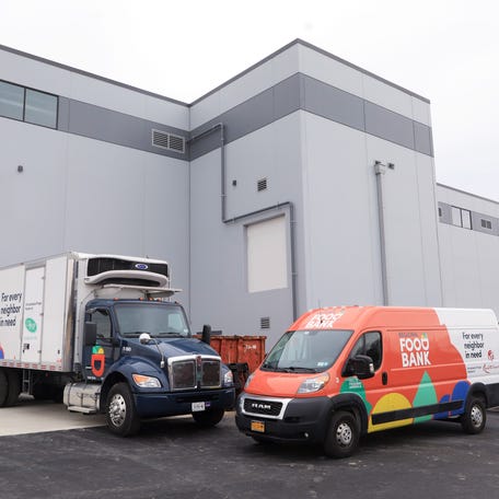 Trucks parked at one of the loading docks at the Regional Food Bank of the Hudson Valley's new distribution center in Montgomery on December 4, 2024.