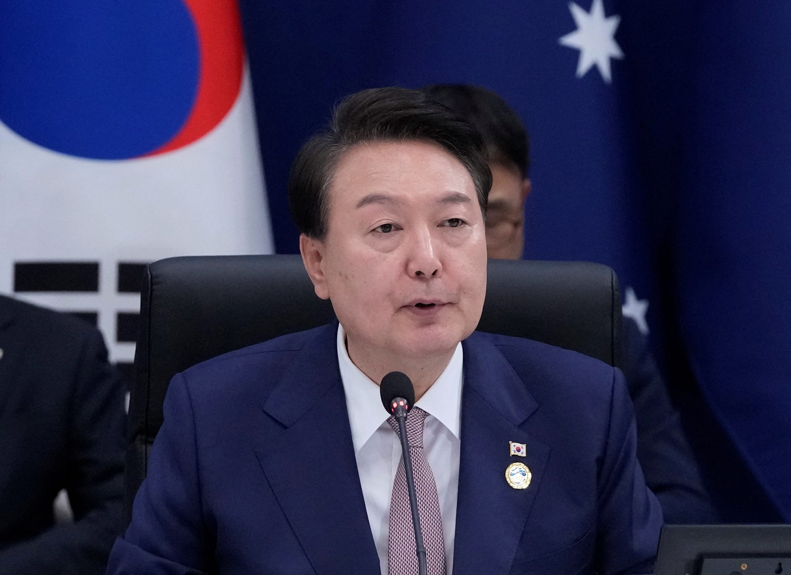 South Korea's President Yoon Suk Yeol speaks during the Korea-Pacific Islands Summit at the former presidential Blue House in Seoul, South Korea on May 29, 2023.