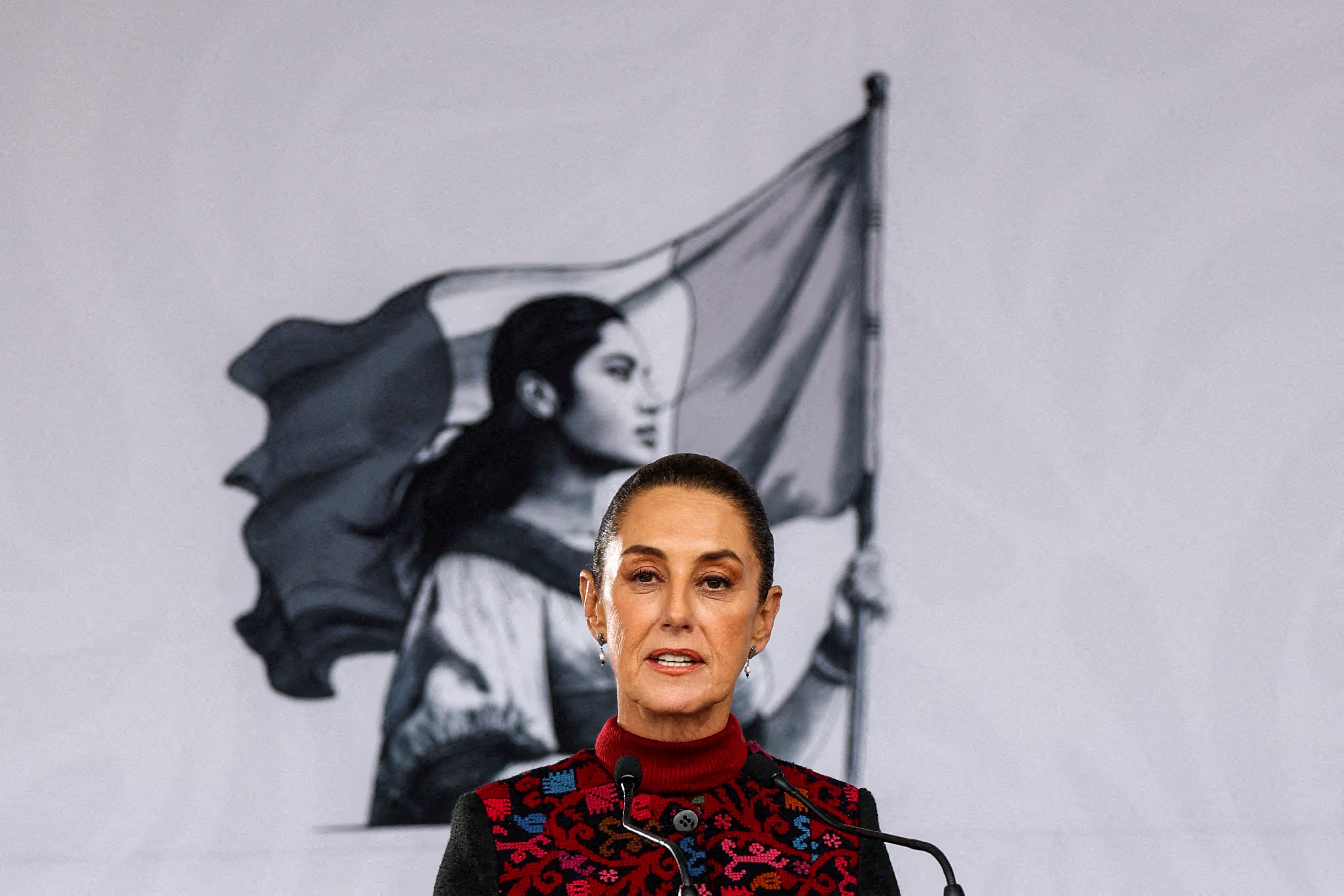 FILE PHOTO: Mexican President Claudia Sheinbaum speaks, on the day of the 114th anniversary of the Mexican Revolution, in Mexico City, Mexico November 20, 2024. REUTERS/Raquel Cunha/File Photo