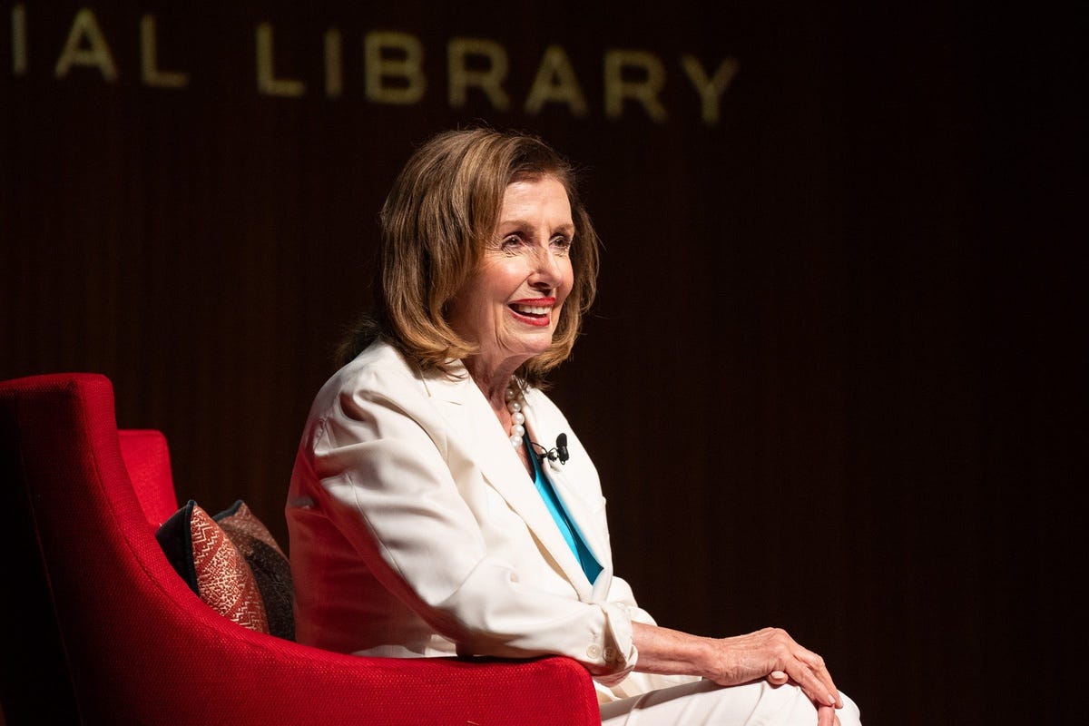 Former U.S. House Speaker Nancy Pelosi speaks as the LBJ Foundation hosts Pelosi in a behind-the-scenes conversation about her new book "The Art of Power" at the LBJ Presidential Library in Austin, Texas Tuesday, Oct. 8, 2024. The event was a part of the Friends of the LBJ Library "An Evening With" series.