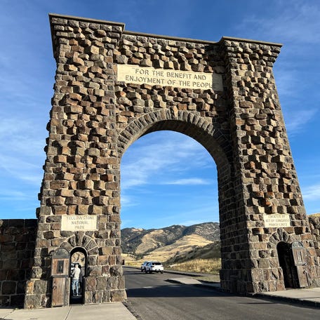 Yellowstone National Park's Roosevelt Arch is inscribed with "for the benefit and enjoyment of the people."