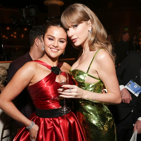Selena Gomez and Taylor Swift at the 81st Annual Golden Globe Awards at the Beverly Hilton Hotel in Beverly Hills, Calif., Jan 7, 2024.