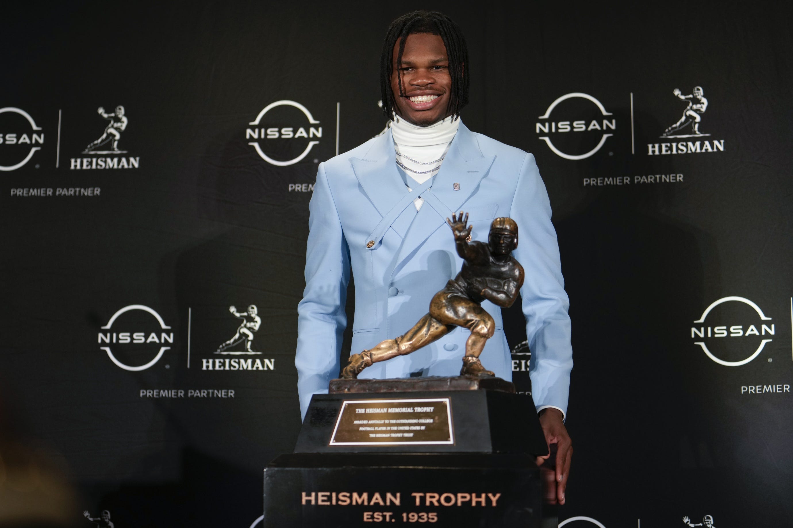 Colorado Buffaloes wide receiver/cornerback Travis Hunter poses for a photo during a press conference before the 2024 Heisman Trophy Presentation in New York, New York on Dec. 14, 2024.