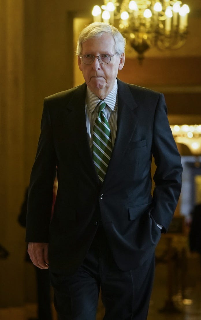 Apr 19, 2023; Washington, DC, USA; Senator Mitch McConnell, R-Ky., on Capitol Hill on Wednesday, April 19, 2023. Senate Republican Leader McConnell is back at work in the Capitol, almost six weeks after falling at a Washington hotel and undergoing lengthy treatment for a concussion. Mandatory Credit: Jack Gruber-USA TODAY