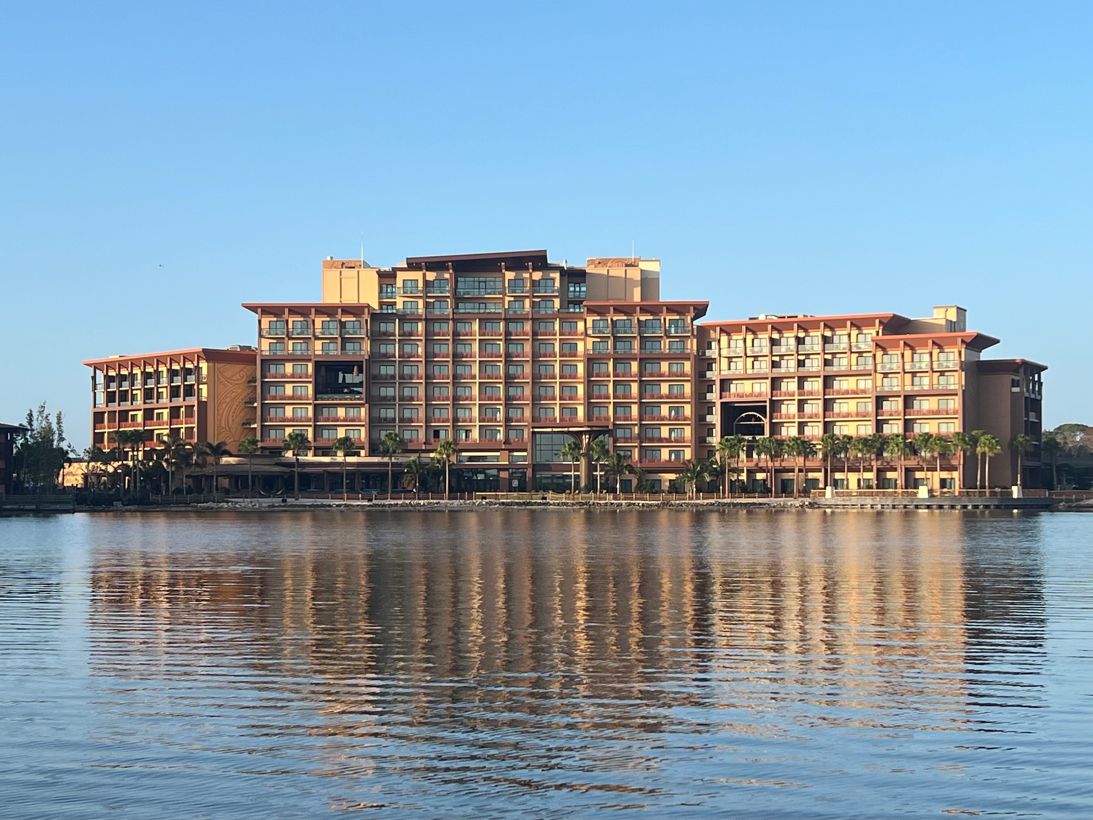 The new Island Tower addition to Disney's Polynesian Villas & Bungalows sits on the edge of Seven Seas Lagoon. Guests can take a ferry or monorail to Magic Kingdom or walk to the park.