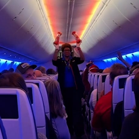 Two young girls were surprised when the flight crew brought their Elf on the Shelf on board during a flight delay in Nashville, Tennessee.