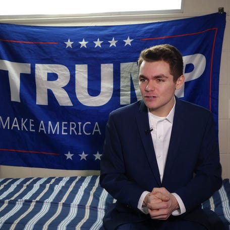 Far-right political pundit Nick Fuentes answers question during an interview with Agence France-Presse in Boston on May 9, 2016.