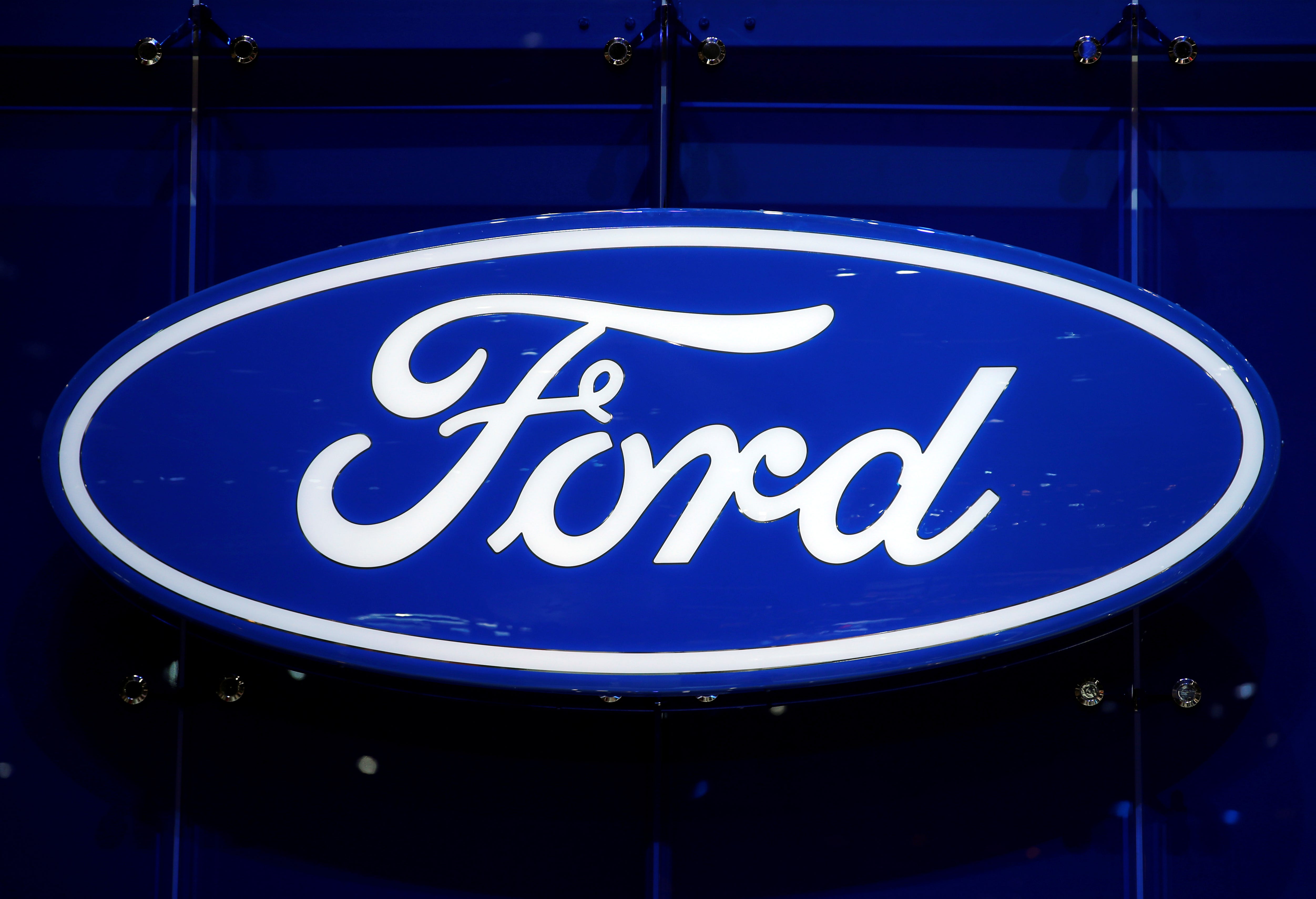 The Ford logo is pictured on the company's stand during the 88th Geneva International Motor Show in Geneva, Switzerland, March 7, 2018.