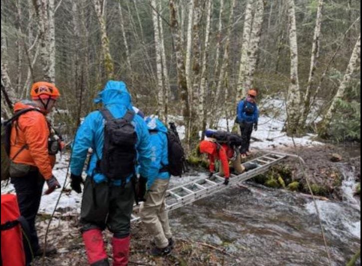 Search and rescue volunteers in the Gifford Pinchot National look for two Portland men reported missing early Christmas morning. said