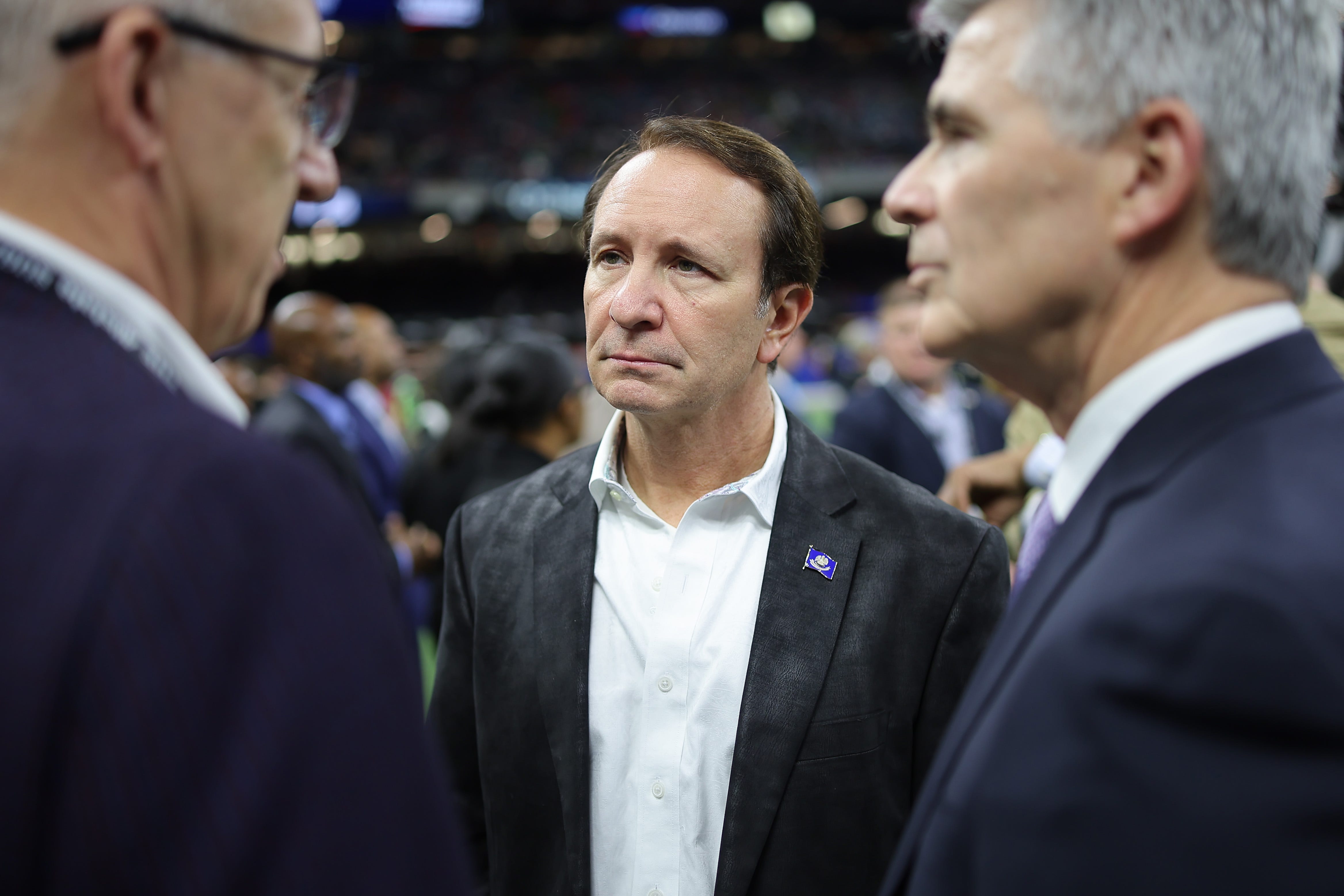 Louisiana Gov. Jeff Landry on the field prior to the 91st Allstate Sugar Bowl between the Georgia Bulldogs and the Notre Dame Fighting Irish at Caesars Superdome on Jan. 2, 2025 in New Orleans.
