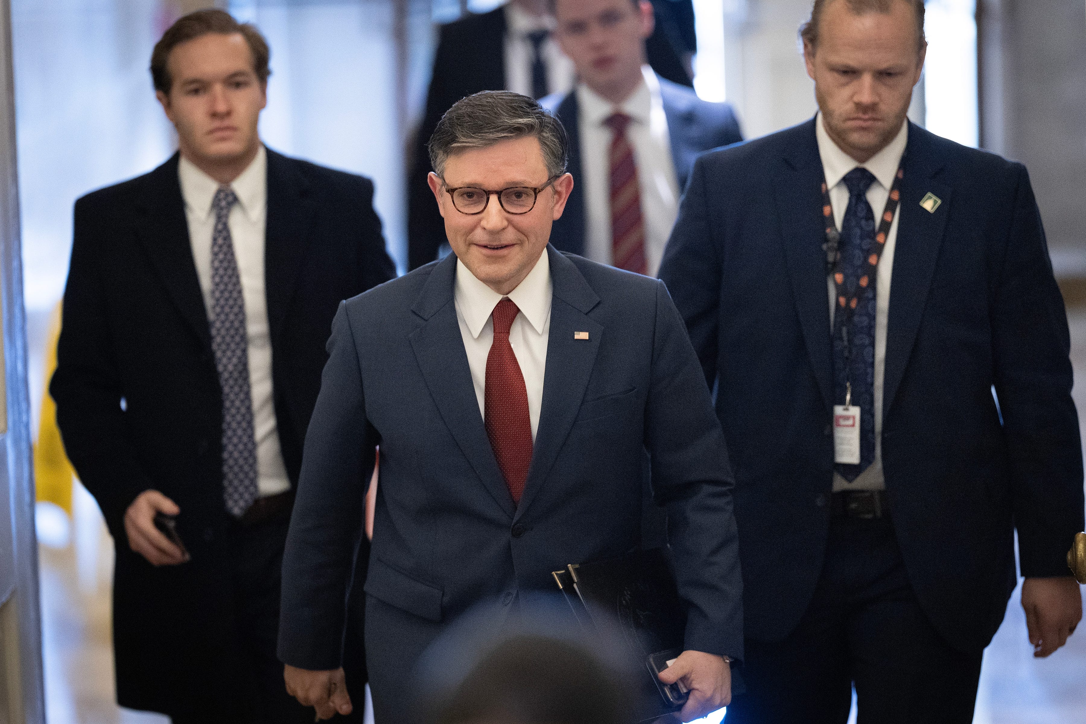 Speaker of the House Mike Johnson, R-La., walks to his office in the U.S. Capitol on Jan. 3, 2025 in Washington, DC.