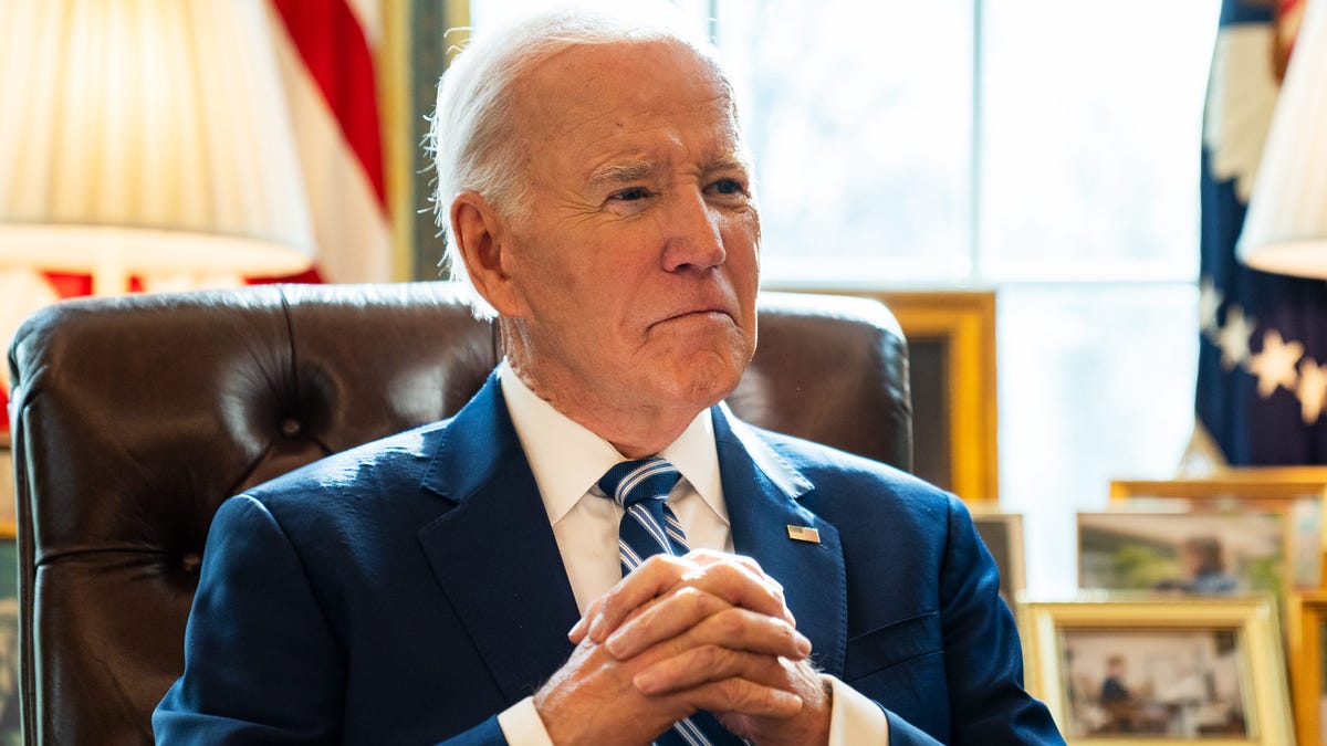 President Joe Biden is pictured at the Oval Office during an interview with USA TODAY Washington Bureau chief Susan Page.