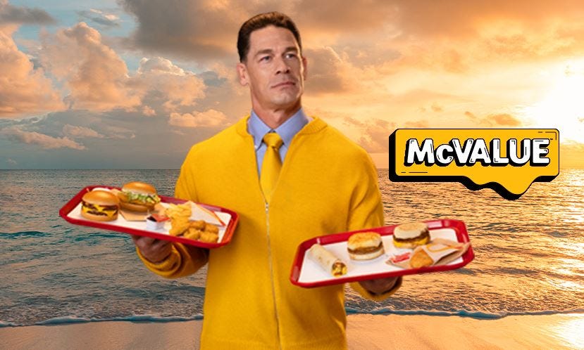John Cena, retired WWE legend, was enlisted to serve as McDonald's brand ambassador for the new McValue menu.