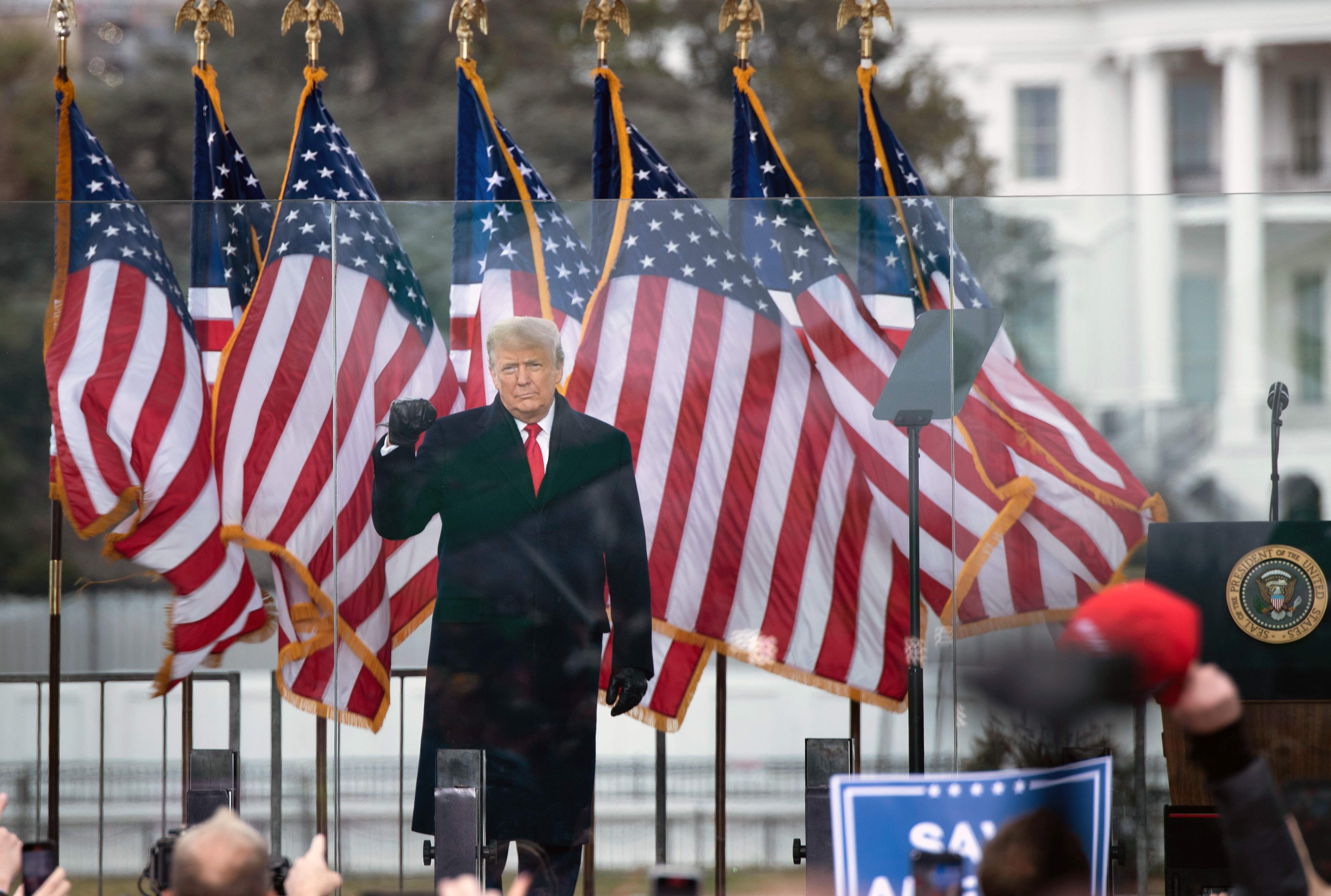 President Donald Trump addresses supporters outside the White House on Jan. 6, 2021. Afterward, demonstrators marched to the U.S. Capitol, where they attacked police officers, damaged the historic building and tried to stop Congress from certifying the 2020 presidential election.