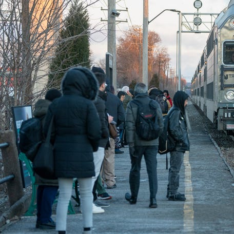 Commuters wait to board an NJ Transit train going towards New York City at Broadway Station in Fair Lawn on Wednesday, Jan. 8, 2025. New York City’s congestion pricing went in effect on Monday.