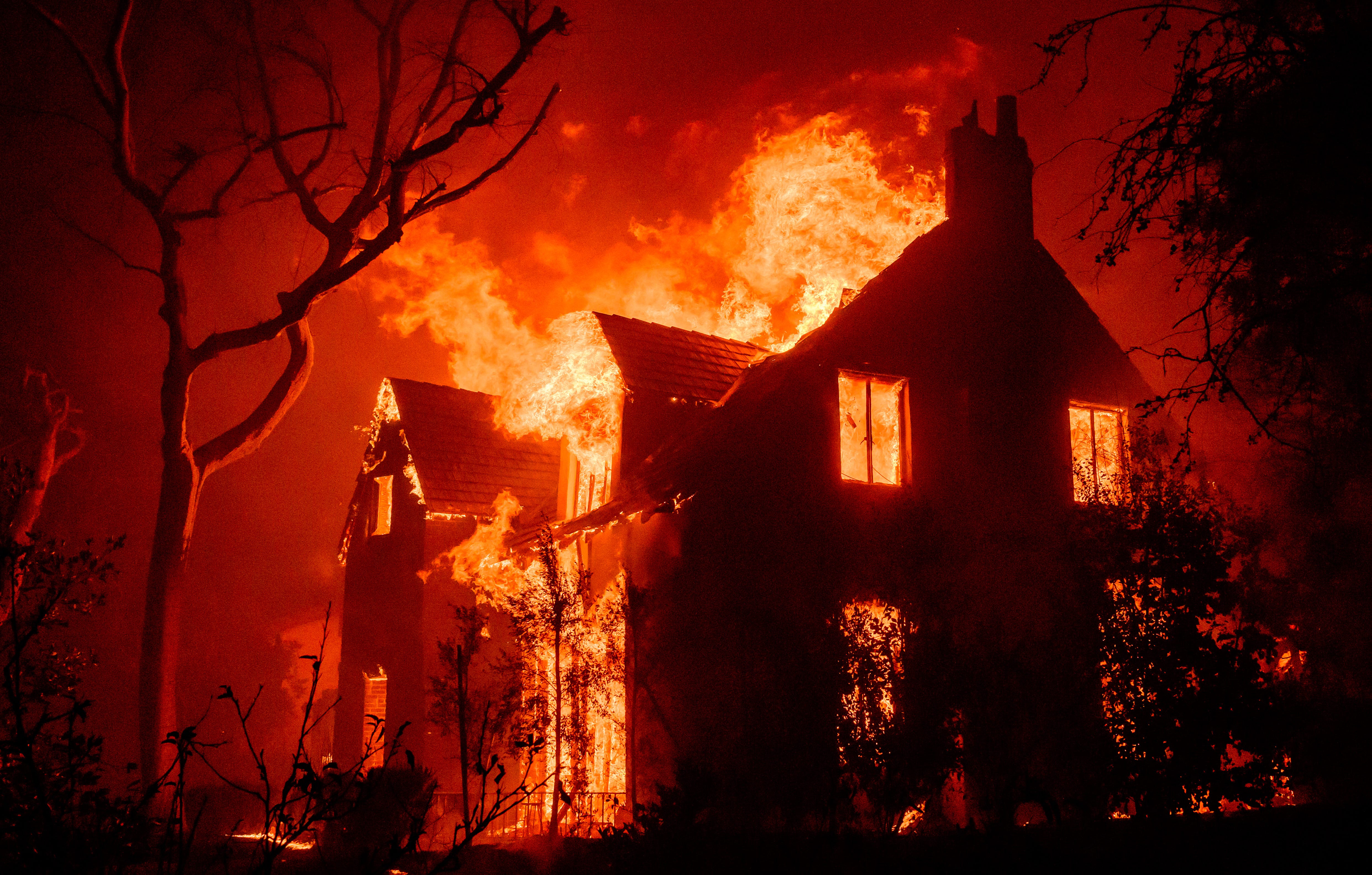 January 8, 2025: A home burns during the Eaton fire in the Altadena area of Los Angeles County, CA.