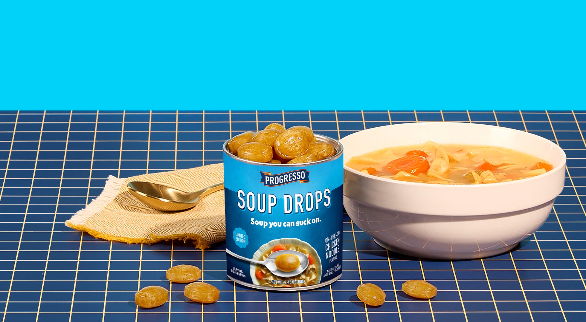 Progresso unveiled its soup drops on Thursday, which are chicken noodle soup-flavored hard candies.