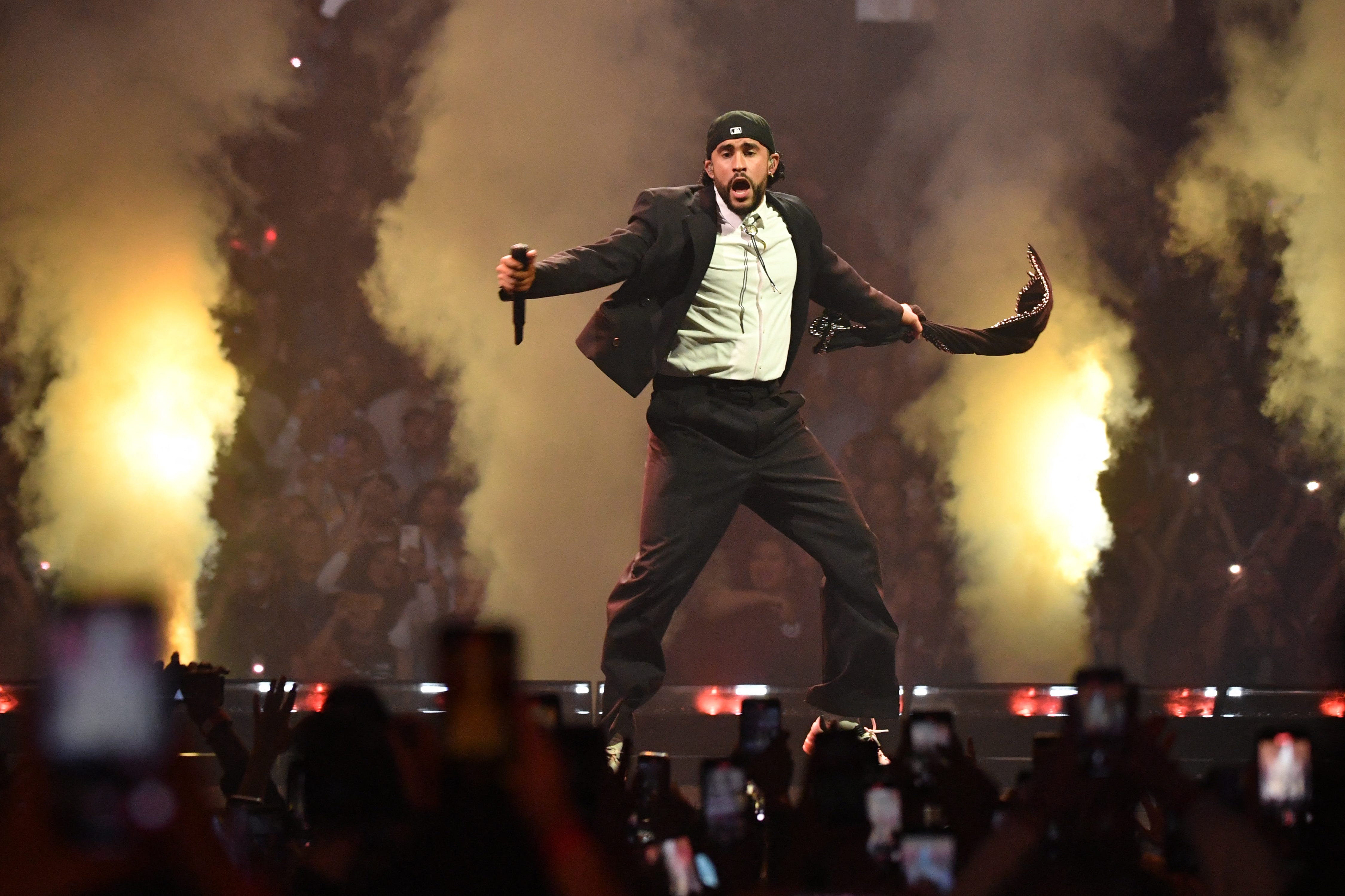 Bad Bunny performs at the Crypto.com Arena in Los Angeles on March 13, 2024.