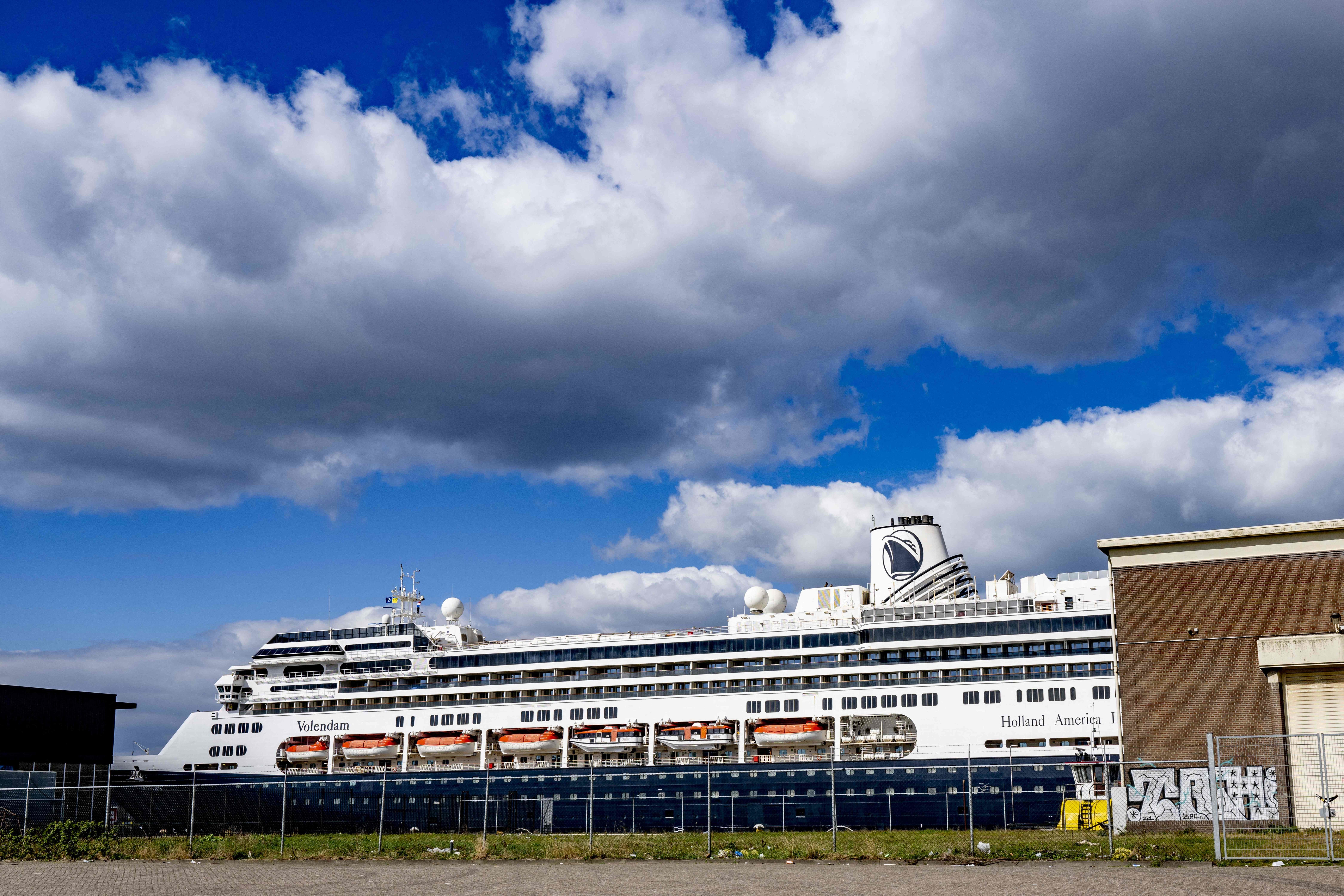 A picture taken on April 2, 2022 shows the Holland America Line ship, Volendam, in Rotterdam, Netherlands. (Photo by Robin UTRECHT / ANP / AFP) / Netherlands OUT (Photo by ROBIN UTRECHT/ANP/AFP via Getty Images)