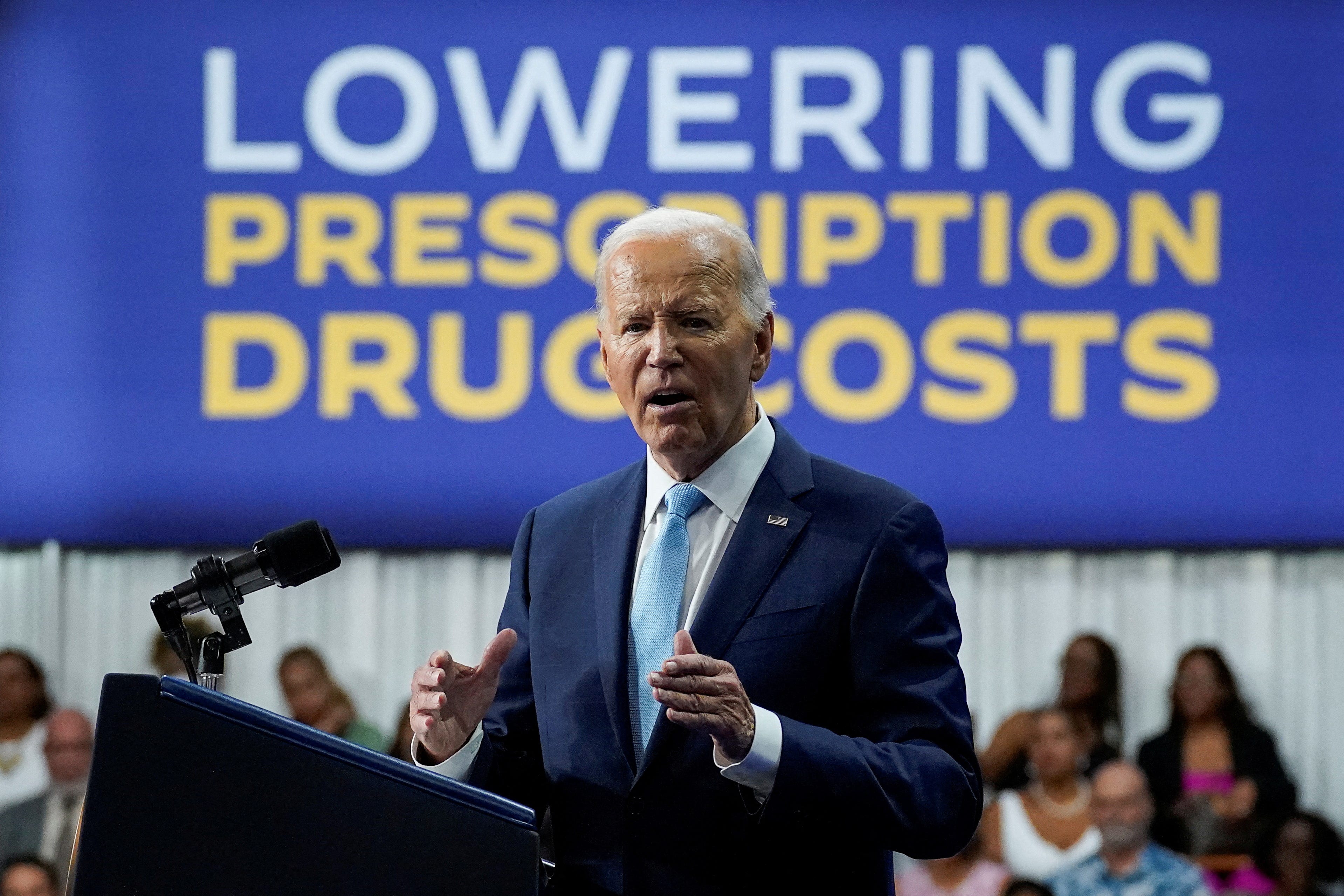 FILE PHOTO: U.S. President Joe Biden delivers remarks, during an event on Medicare drug price negotiations, in Prince George's County, Maryland, U.S., August 15, 2024. REUTERS/Ken Cedeno/File Photo