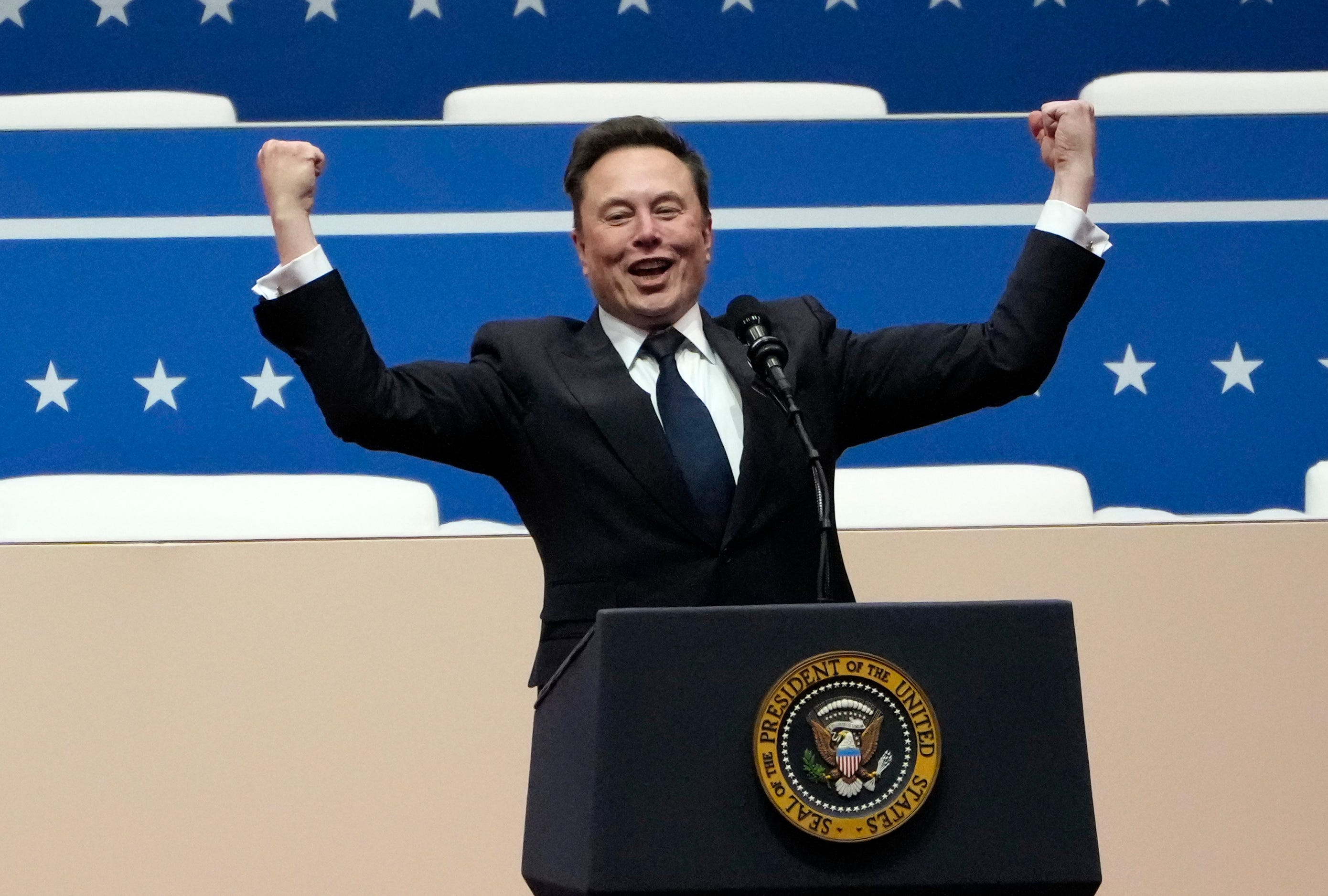 Tesla CEO and X owner Elon Musk addresses a stadium audience in Washington, D.C., on the Inauguration Day of Donald Trump's second presidential term.