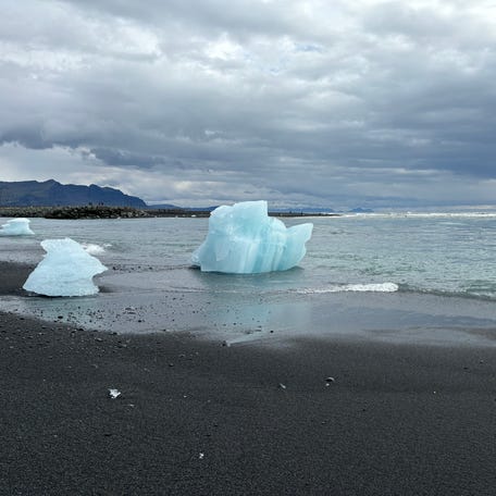 Diamond Beach is a famous black sand beach lined with sparkling icebergs in Iceland.