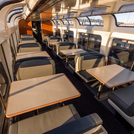 Refreshed interior of the Amtrak Auto Train Sightseer Lounge.