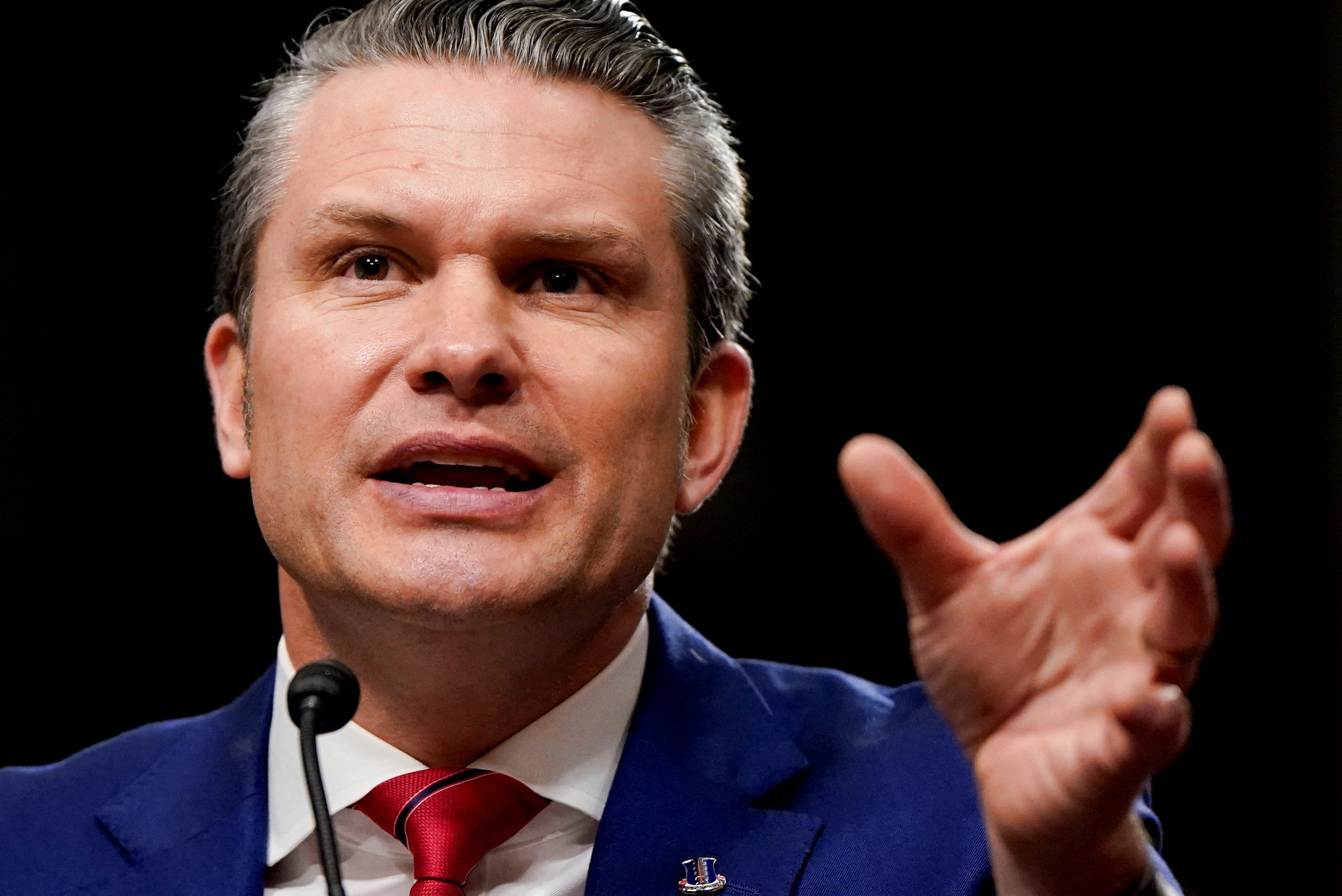 Defense secretary nominee Pete Hegseth testifies before a Senate confirmation hearing on Jan. 14, 2025.