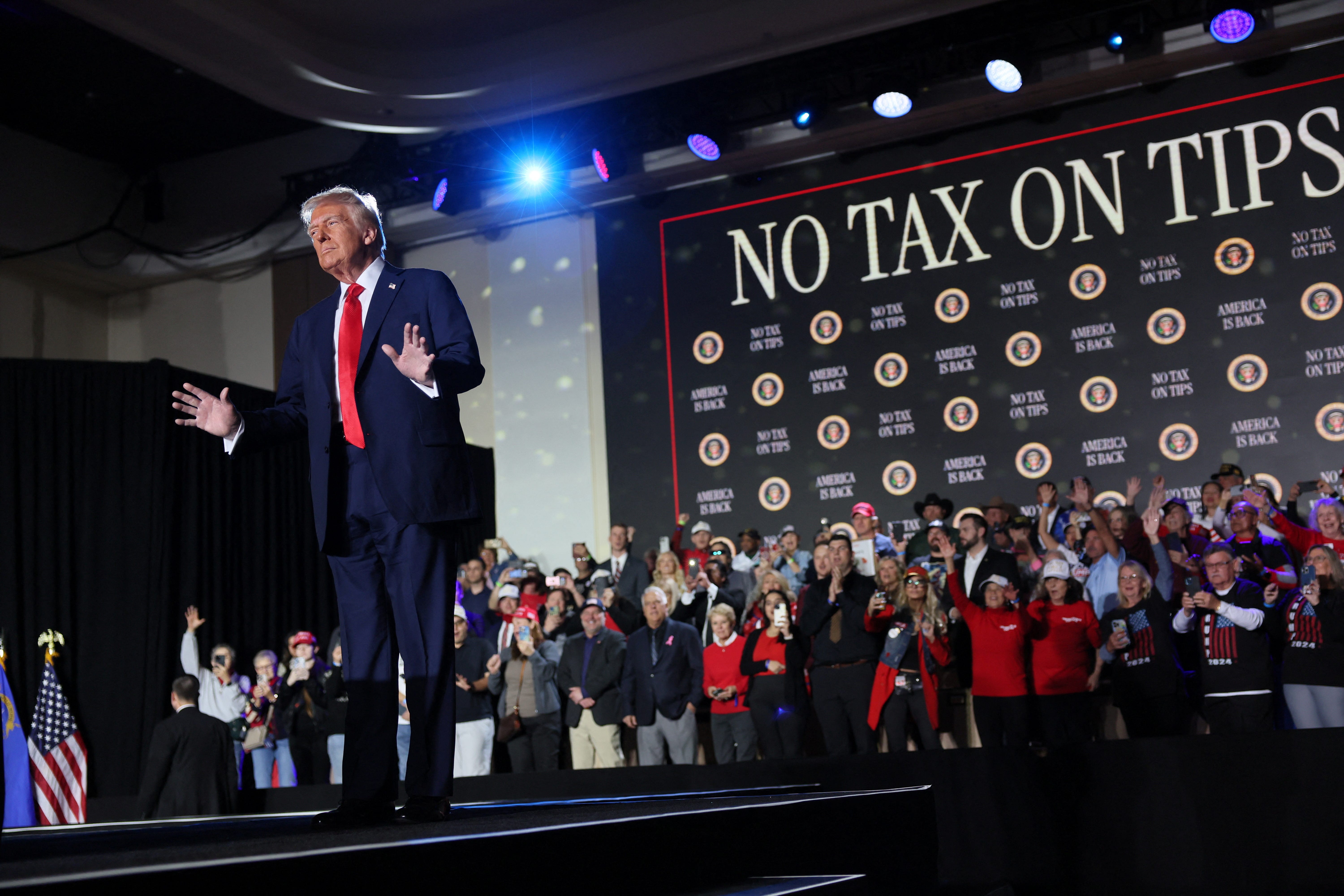U.S. President Donald Trump attends an event about the economy at the Circa Resort and Casino in Las Vegas, Nevada, U.S., January 25, 2025.