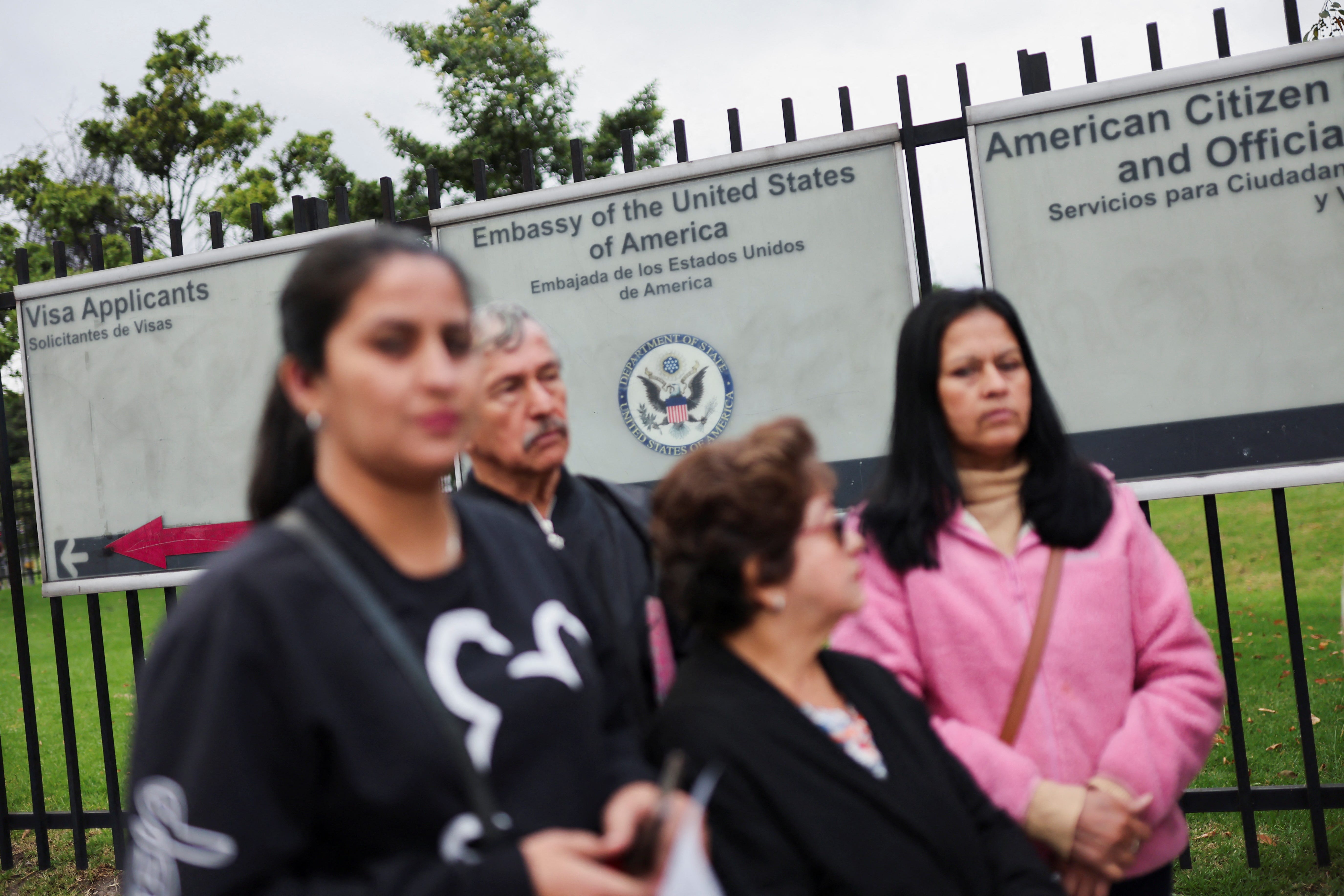 People who had an appointment scheduled for the visa process to the United States and were cancelled, wait outside the United States embassy for some rescheduling information, in Bogota, Colombia January 27, 2025.