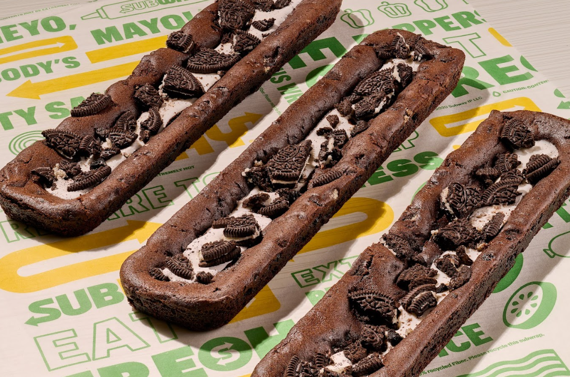 Subway unveils the Oreo Footlong Cookie, made with chocolate cookie dough, topped with Oreo cookie pieces and topped with sweet vanilla cream. It was made available for purchase at Subway restaurants nationwide on Thursday.