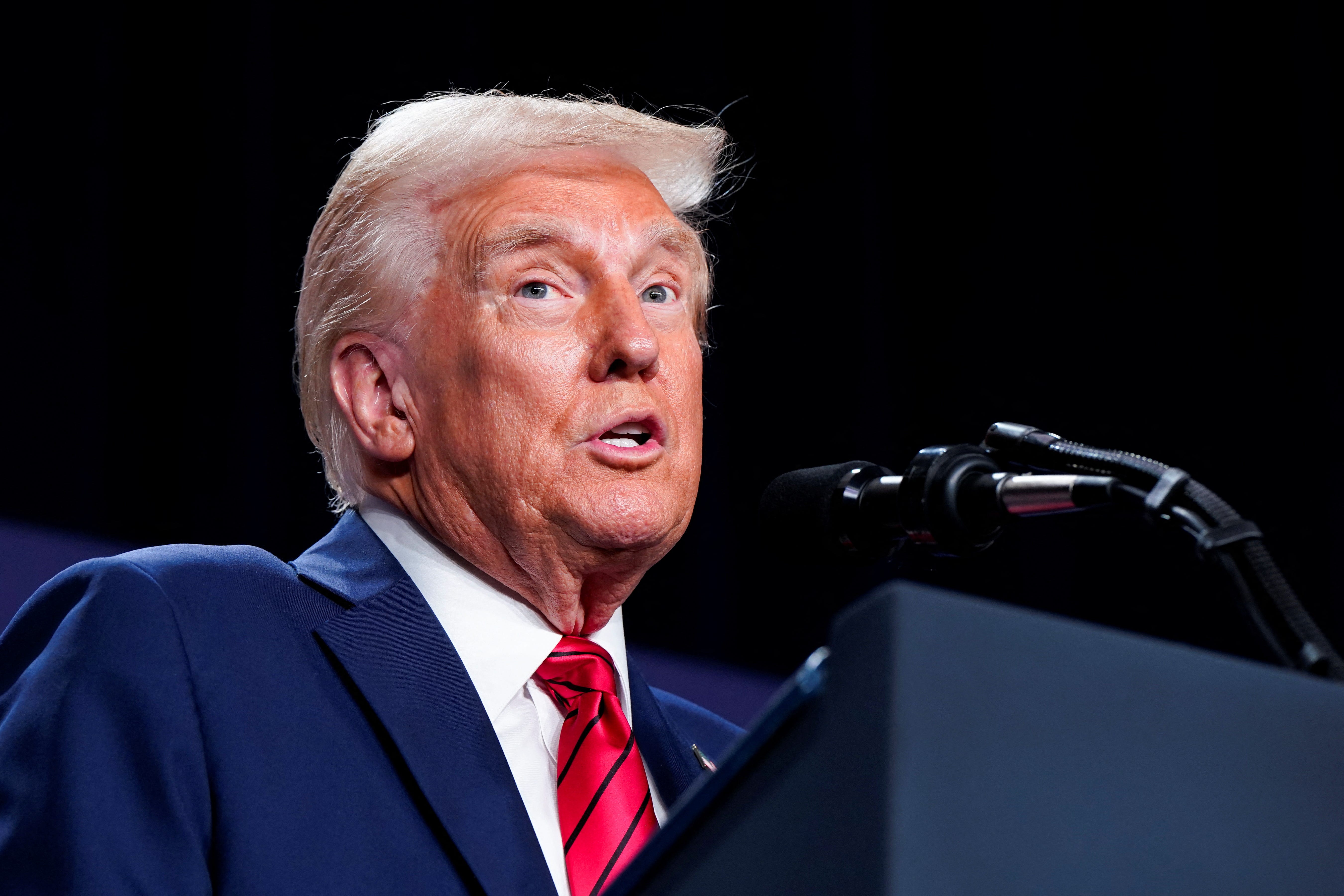 U.S. President Donald Trump speaks during a House Republican members conference meeting in Trump National Doral resort, in Miami, Florida, U.S. January 27, 2025. REUTERS/Elizabeth Frantz