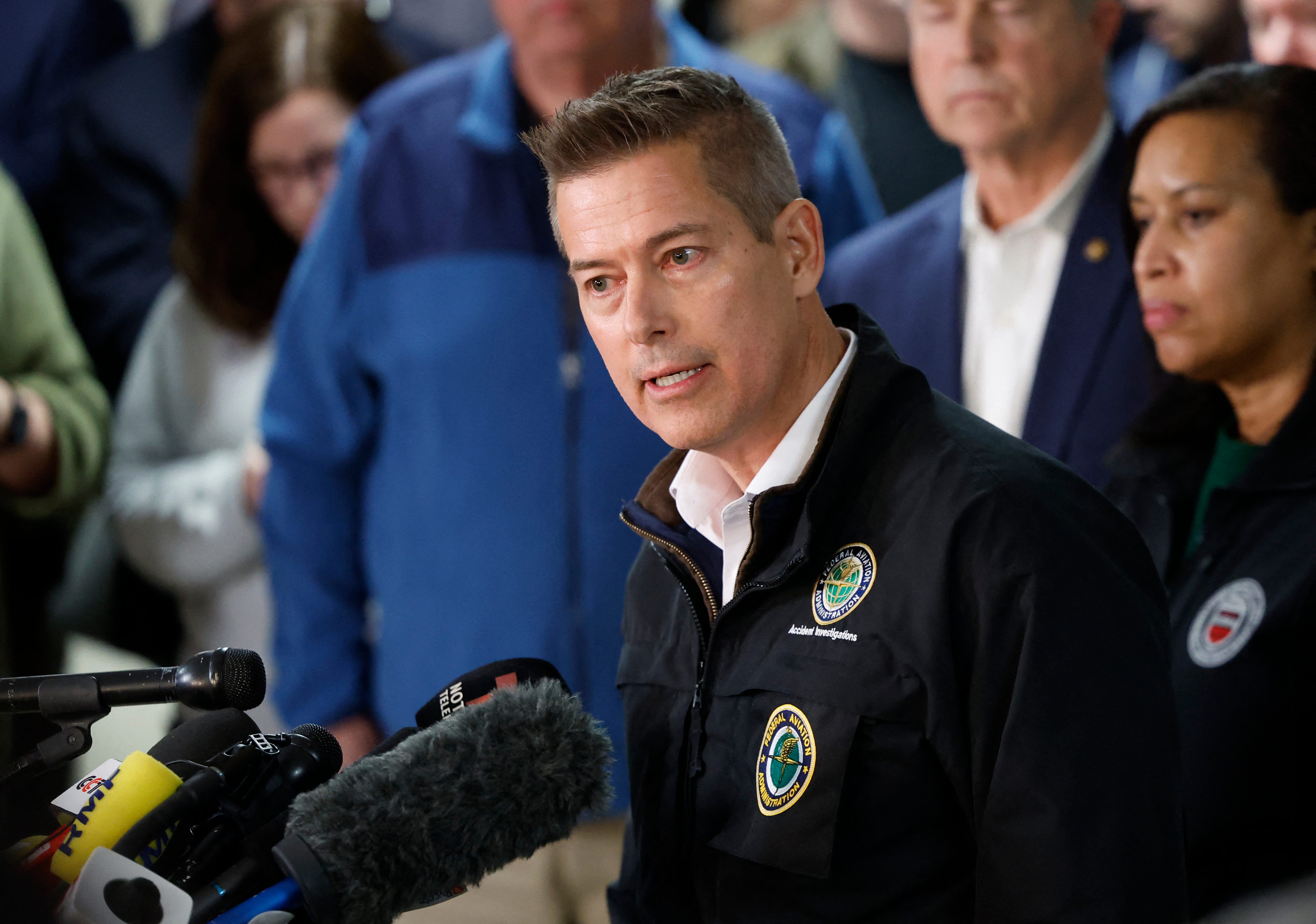 Transportation Secretary Sean Duffy briefs reporters on Jan. 30, 2025, at Reagan Washington National Airport after a passenger plane with 64 people aboard crashed into an Army helicopter carrying three people and fell into the frigid Potomac River.