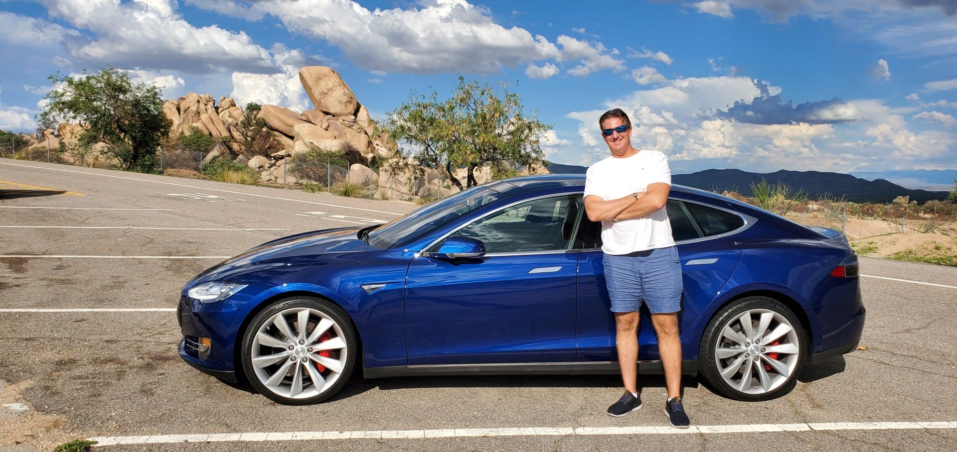 Photo of Nathan Davis and the Tesla Model S P90D