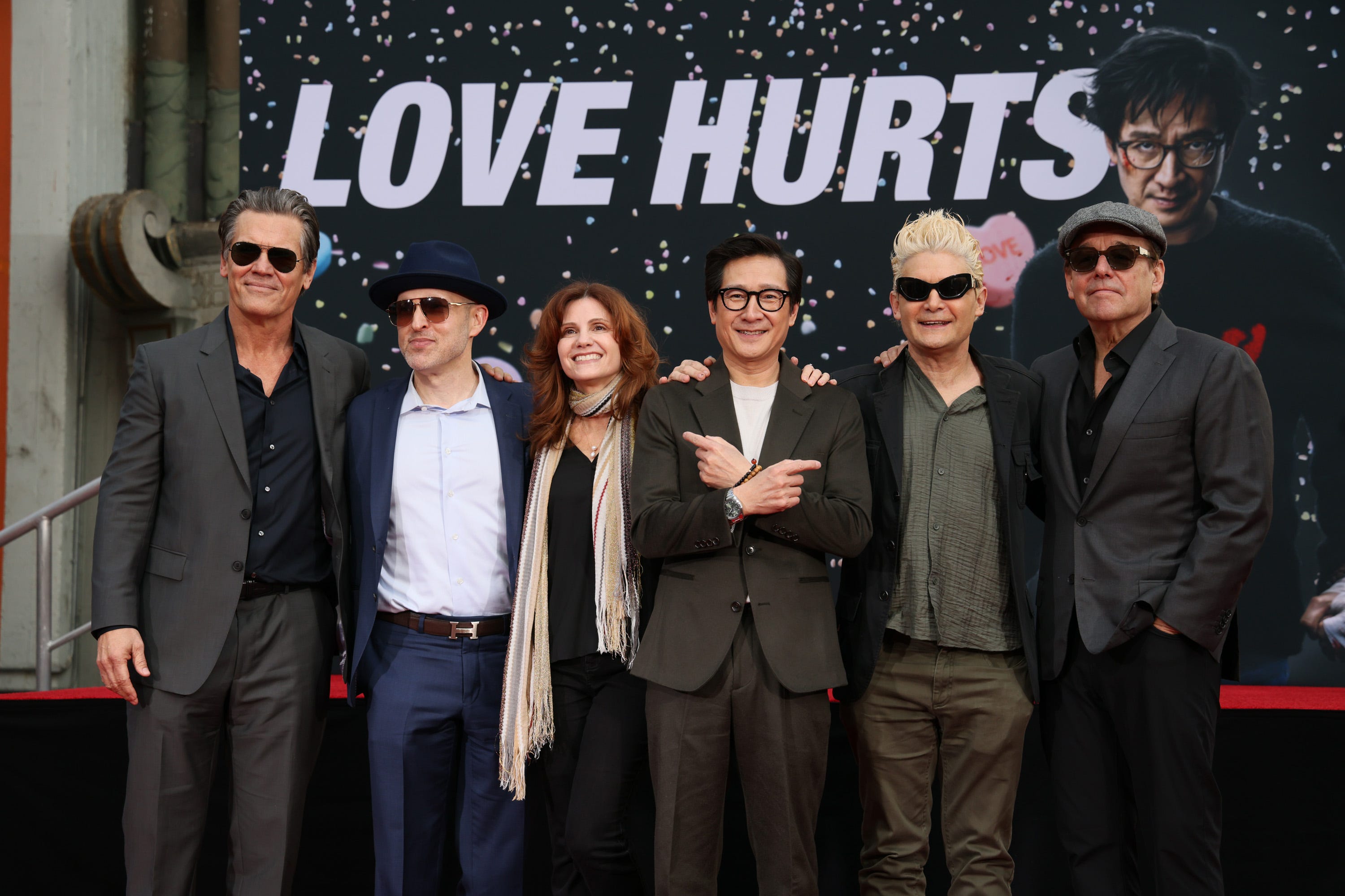 Josh Brolin, Jeff Cohen, Kerri Green, Ke Huy Quan, Corey Feldman and Chris Columbus attend the hand/footprint in cement ceremony for Ke Huy Quan at the TCL Chinese Theater on Feb. 3, 2025 in Hollywood.