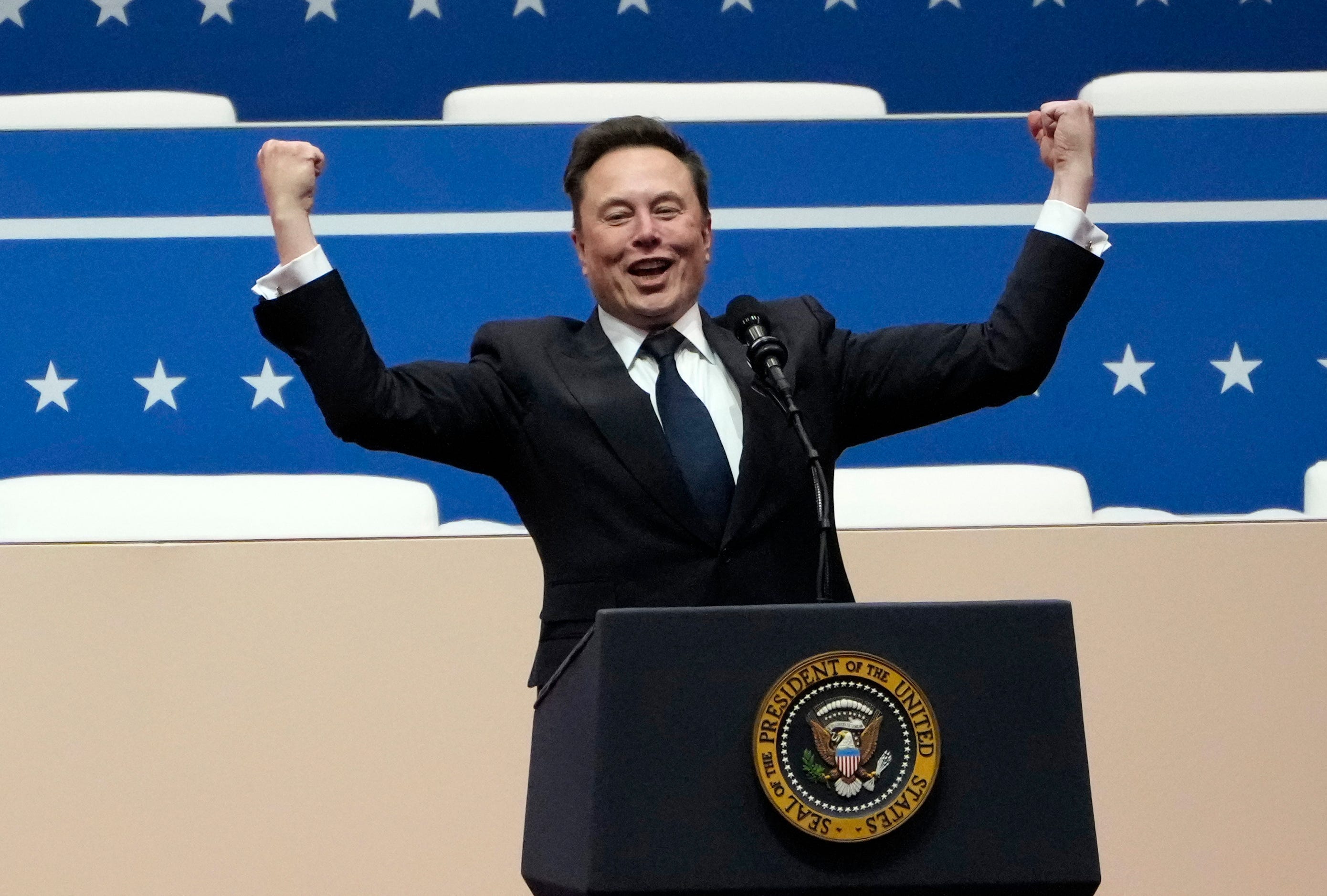 Tesla CEO and X owner Elon Musk addresses a stadium audience in Washington, D.C., on the Inauguration Day of Donald Trump's second presidential term.