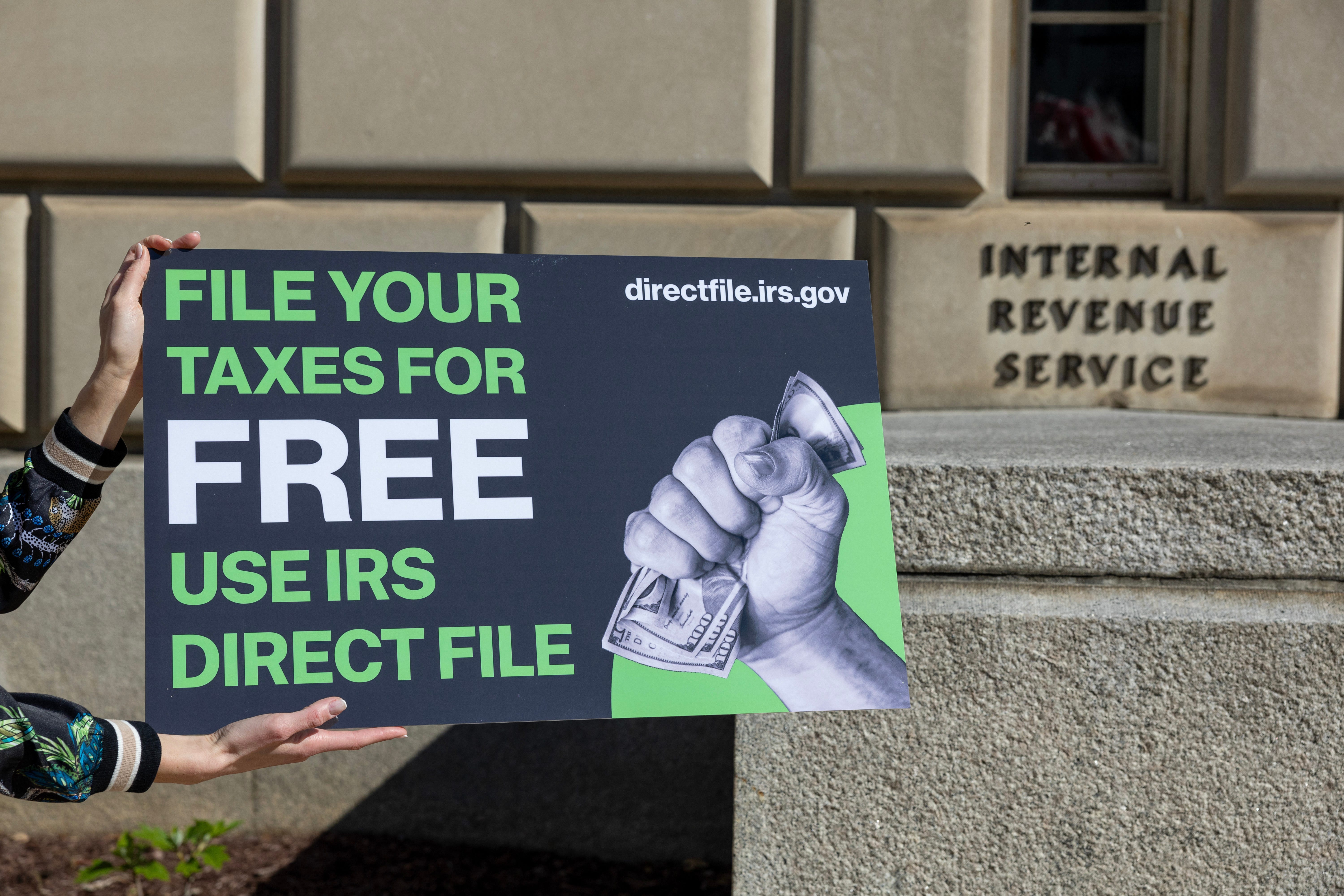 WASHINGTON, DC - APRIL 05: People use IRS Direct File at the Internal Revenue Service Building on April 05, 2024 in Washington, DC.