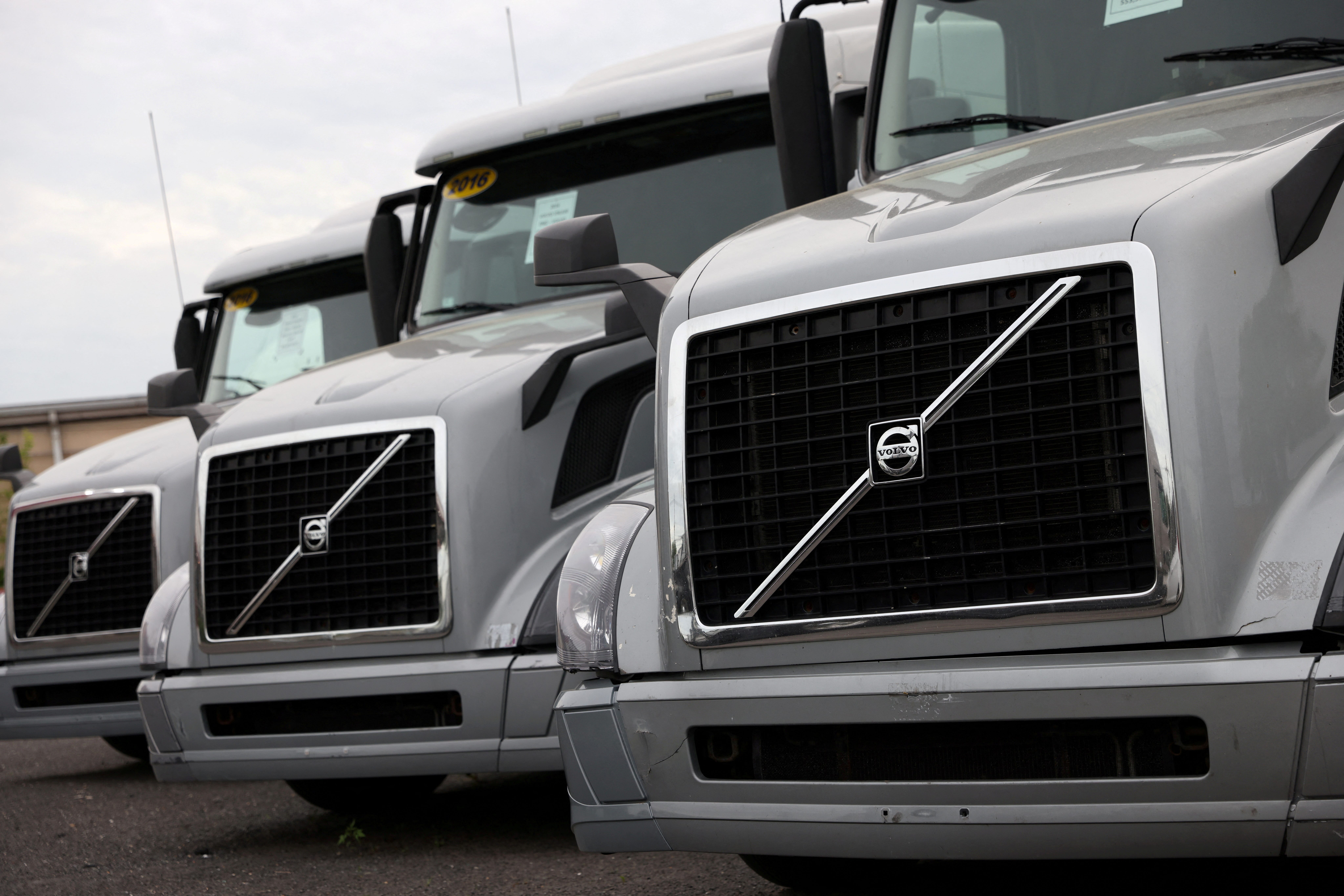 Volvo trucks are seen for sale in Linden, New Jersey, U.S., May 23, 2022.