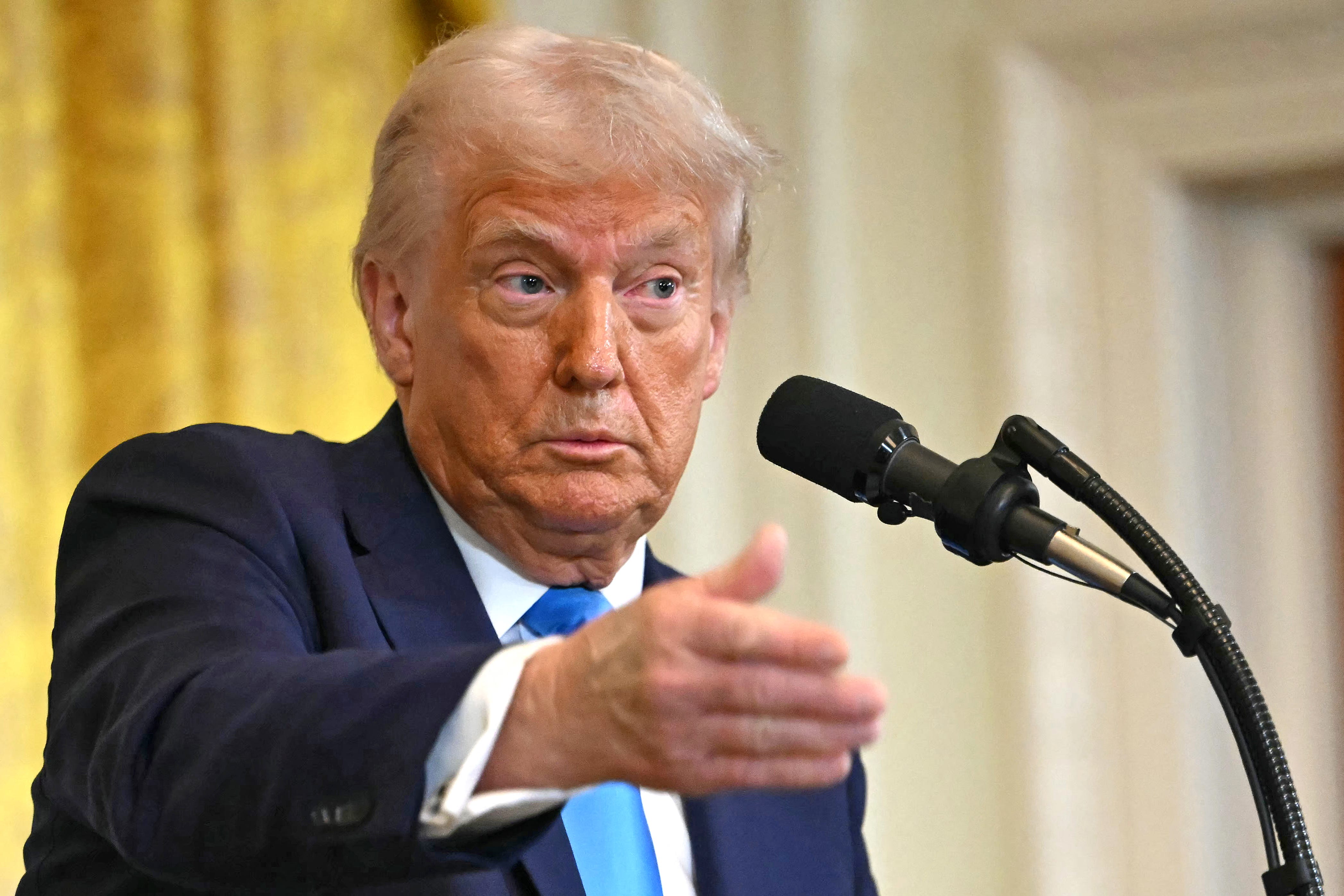 President Donald Trump speaks during a news conference at the White House on Feb. 4, 2025.