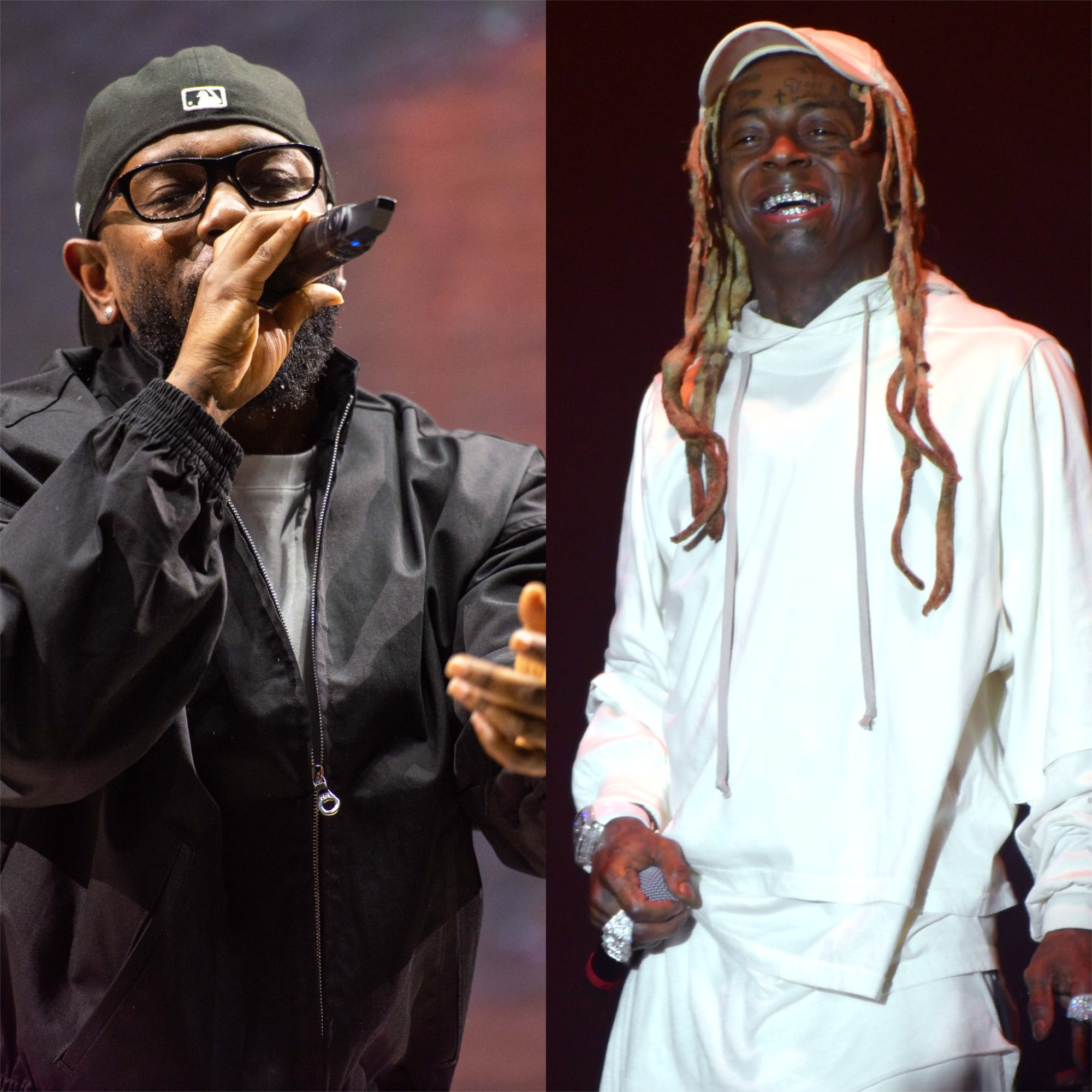 Rappers Kendrick Lamar (L), Lil Wayne (R)