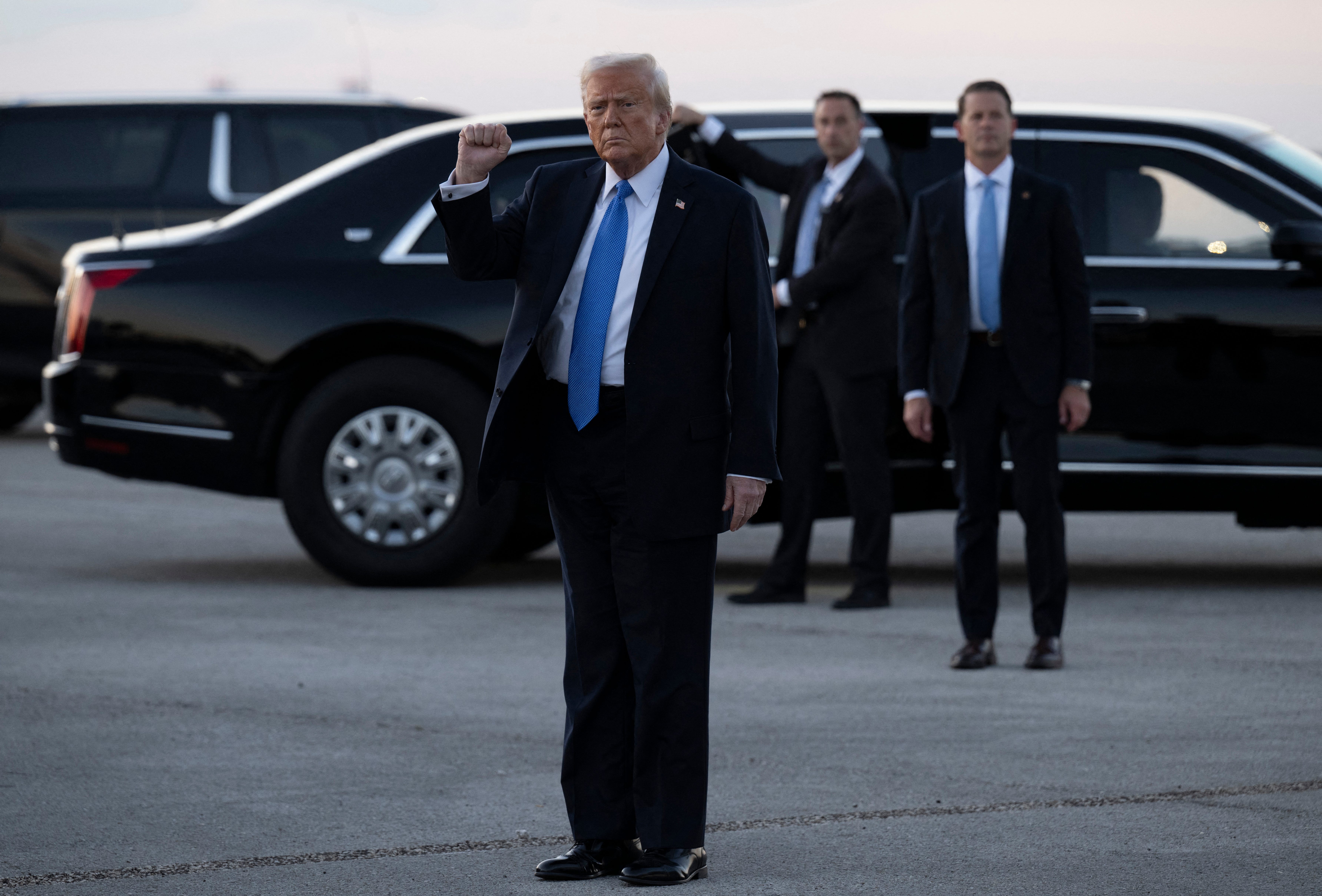 President Donald Trump steps off Air Force One upon arriving at West Palm Beach, Fla., on Feb. 7, 2025.