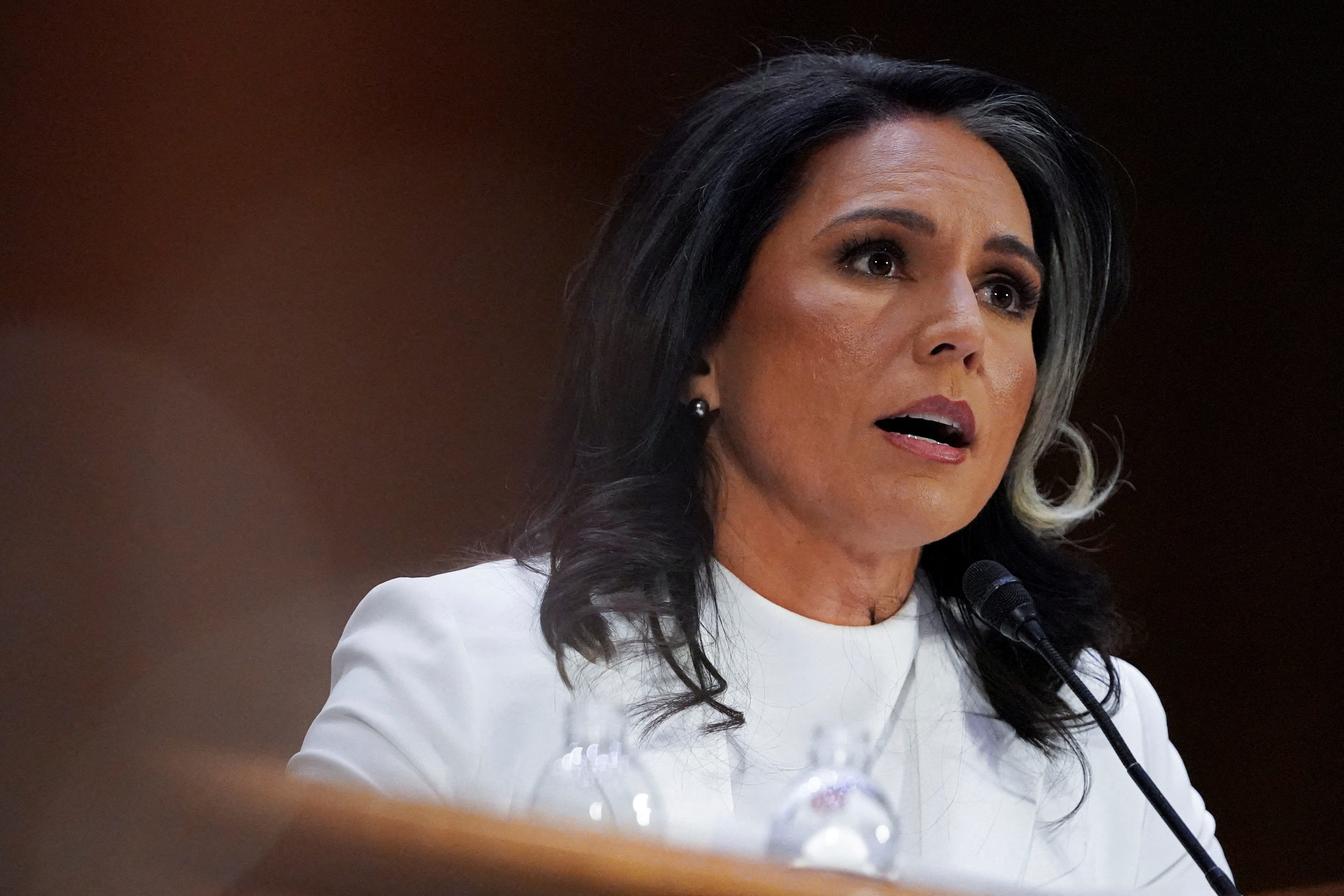 Former Representative Tulsi Gabbard, U.S. President Donald Trump's nominee to be director of national intelligence, testifies before a Senate Intelligence Committee confirmation hearing on Capitol Hill on Jan. 30, 2025.