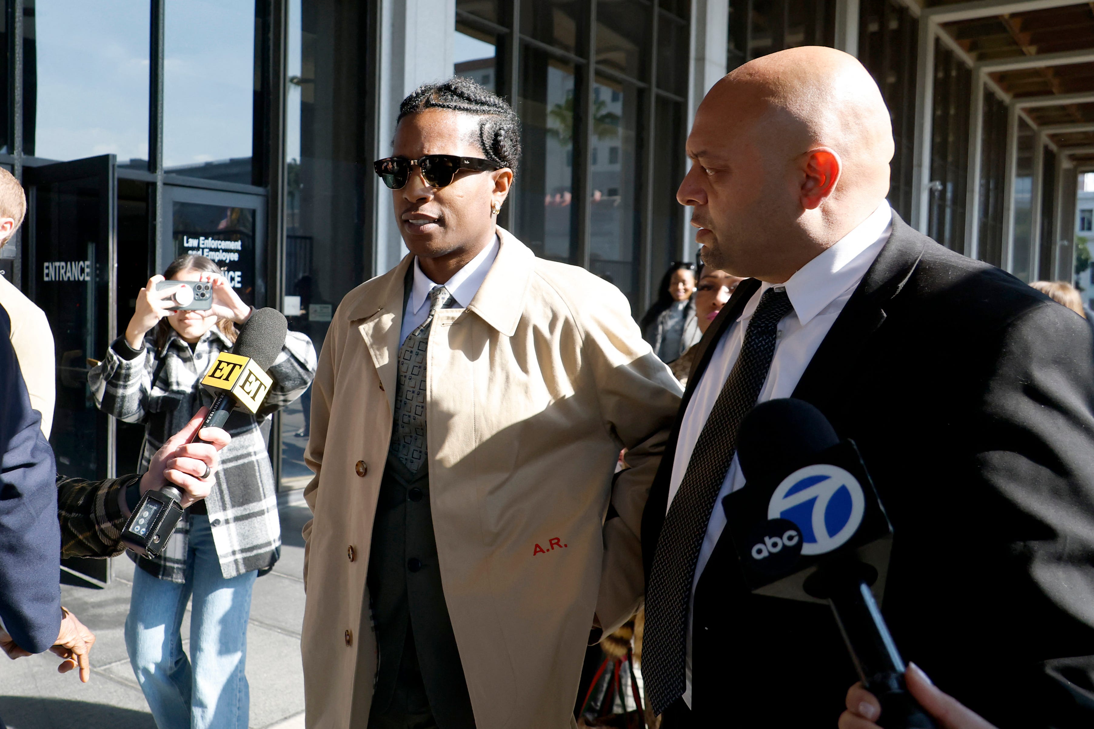 Rakim Mayers, aka A$AP Rocky, leaves court during his felony assault trial at the Clara Shortridge Foltz Criminal Justice Center in downtown Los Angeles on Jan. 29, 2025.