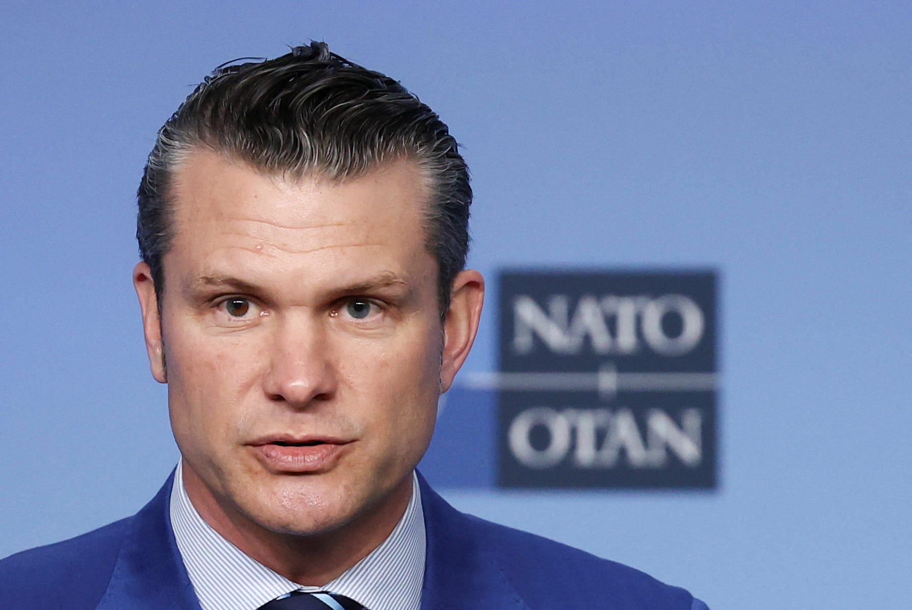 U.S. Defense Secretary Pete Hegseth speaks on the day of NATO Defence Ministers meeting at the Alliance's headquarters in Brussels, Belgium February 13, 2025. REUTERS/Yves Herman