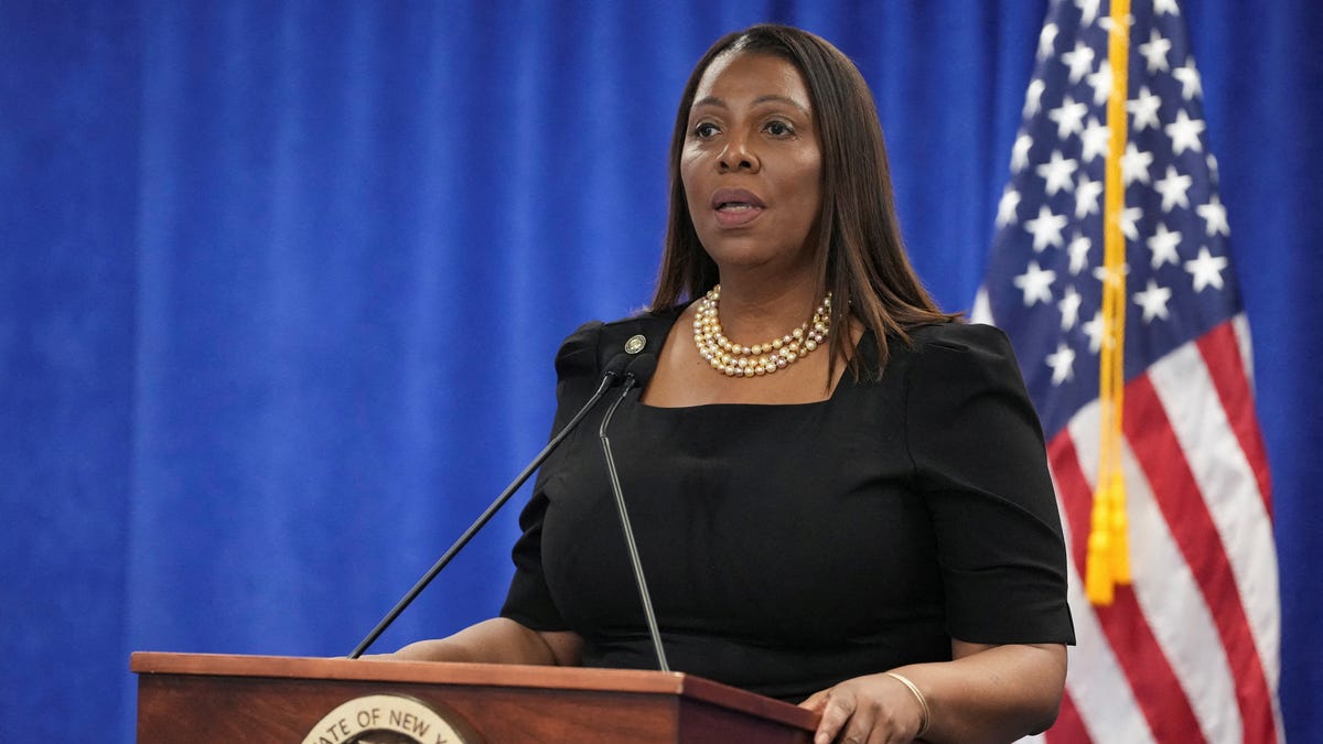 New York Attorney General Letitia James speaks during a press conference in the Manhattan borough of New York City, on Feb. 16, 2024.