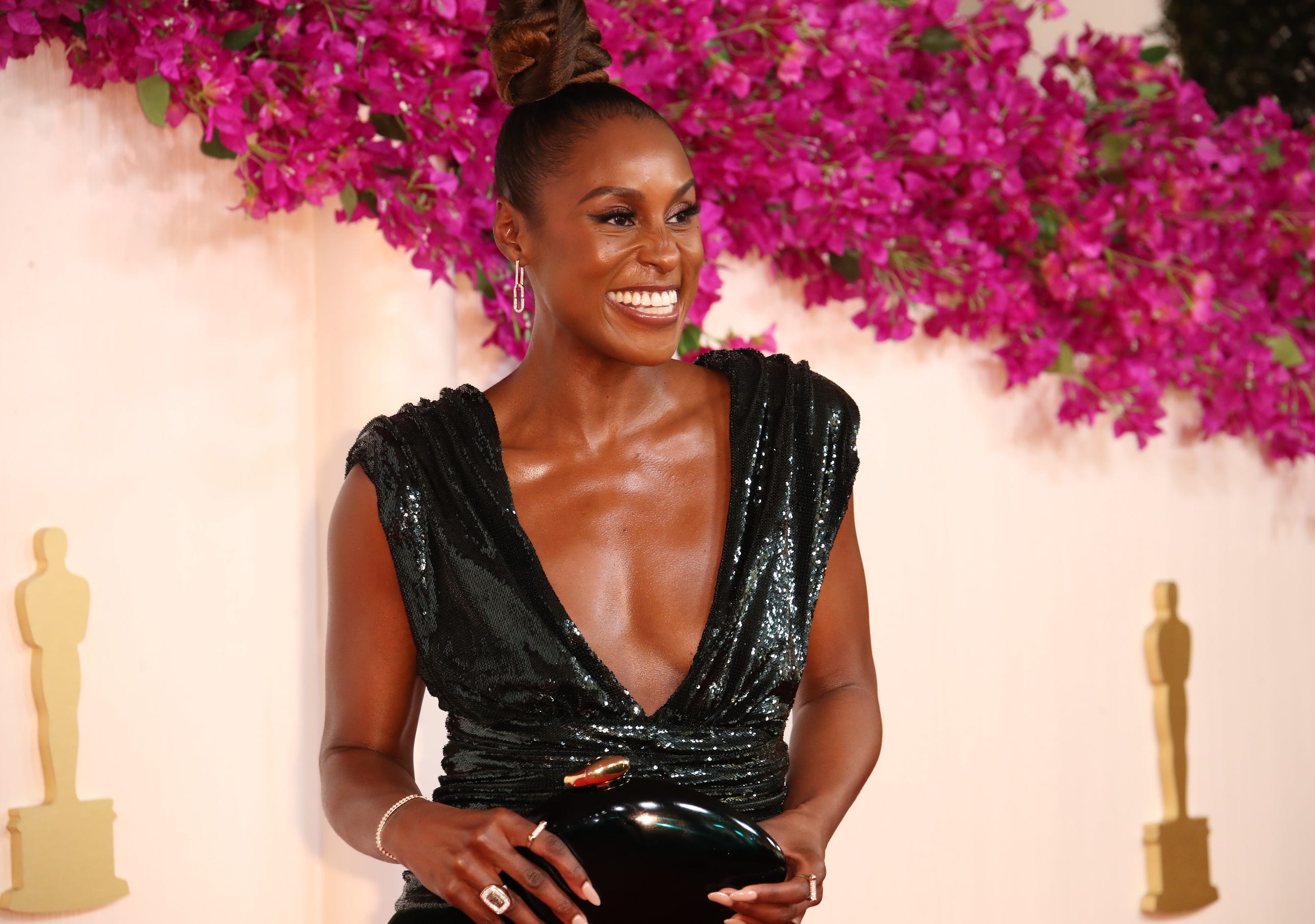 Mar 10, 2024; Los Angeles, CA, USA; Issa Rae at the 96th Oscars at the Dolby Theatre at Ovation Hollywood in Los Angeles on Sunday, March 10, 2024. Mandatory Credit: Dan MacMedan-USA TODAY