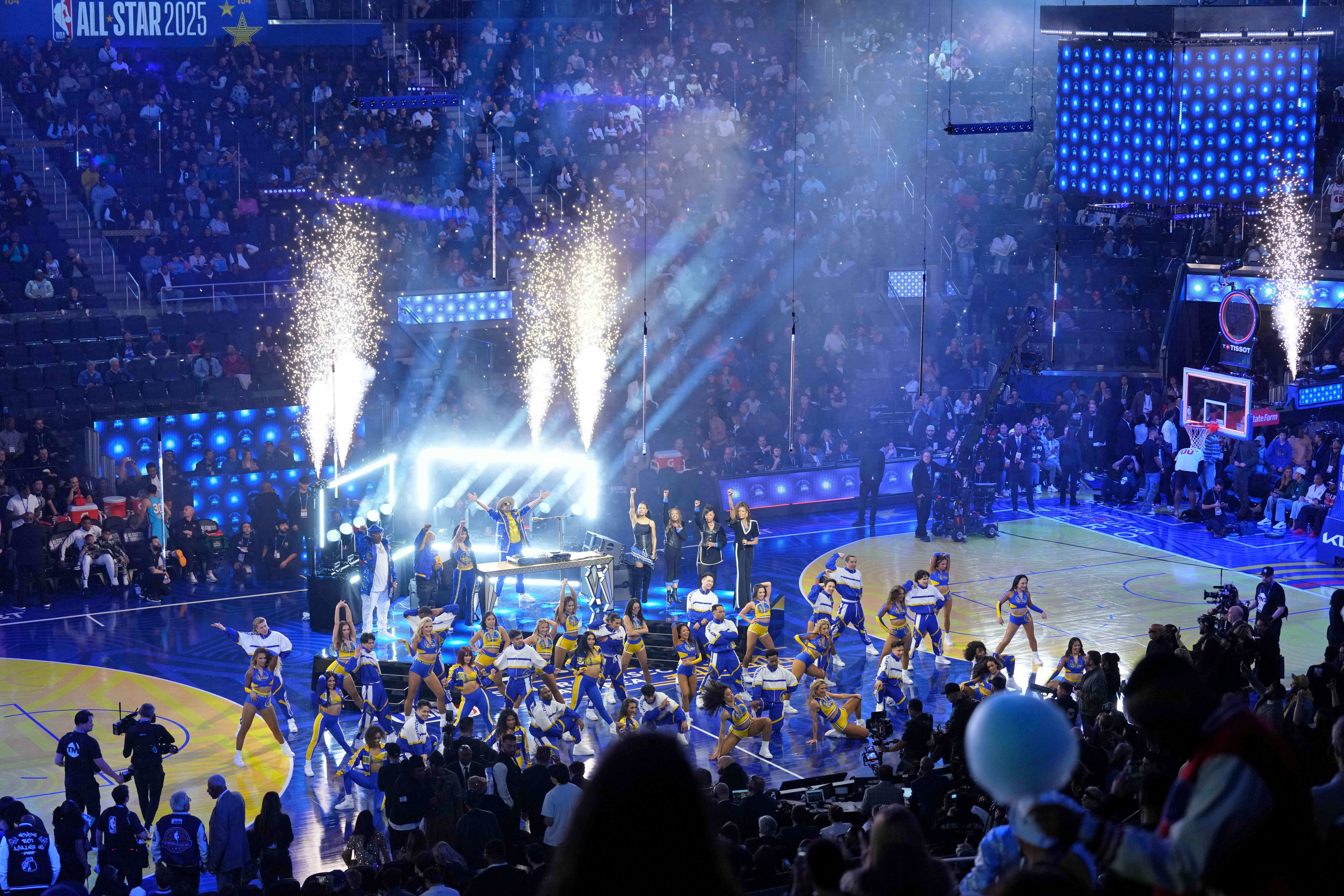 The pregame entertainment at Chase Center during the 2025 NBA All-Star Game.