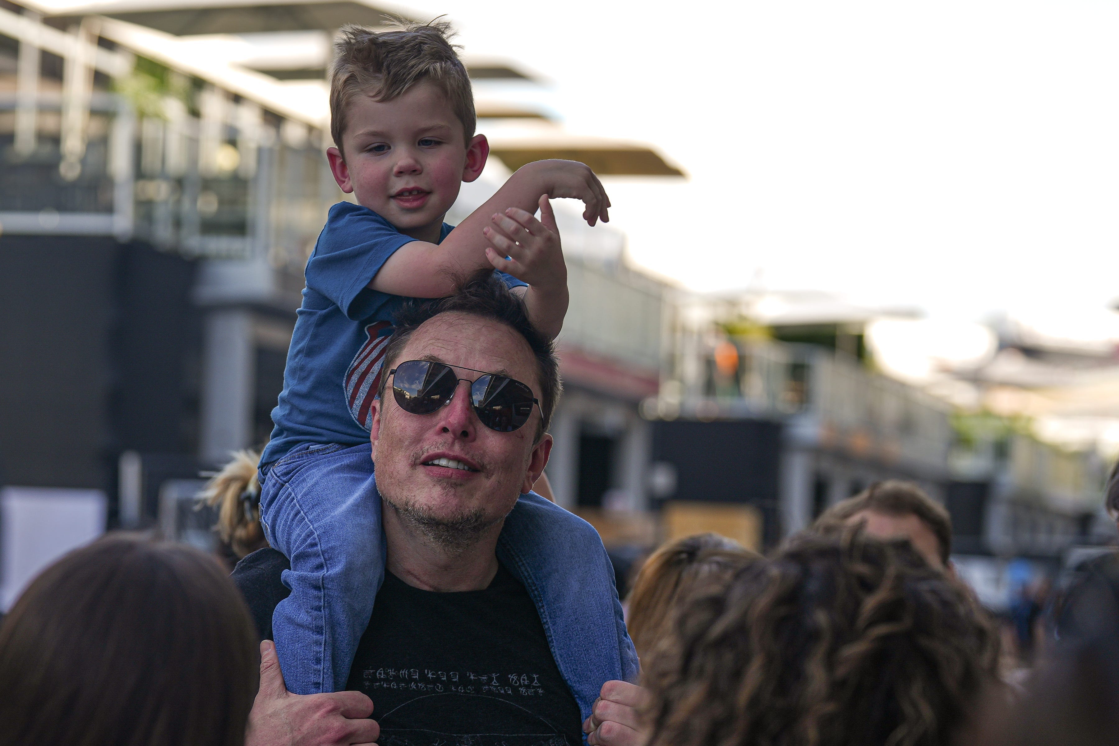 Elon Musk walks through the paddock area during the Formula 1 Lenovo United States Grand Prix at Circuit of Americas in Travis County, Texas on Oct. 22, 2023.